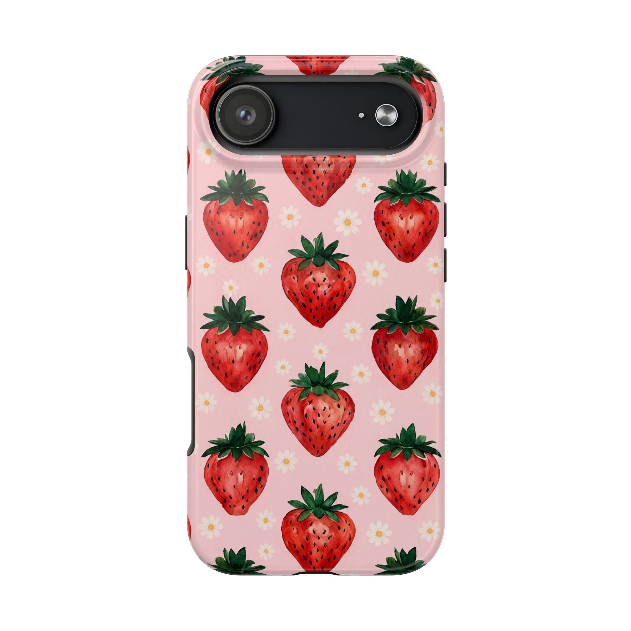 Strawberry Pattern Tough Phone Case — Cute Pink Fruit iPhone/Android Protection