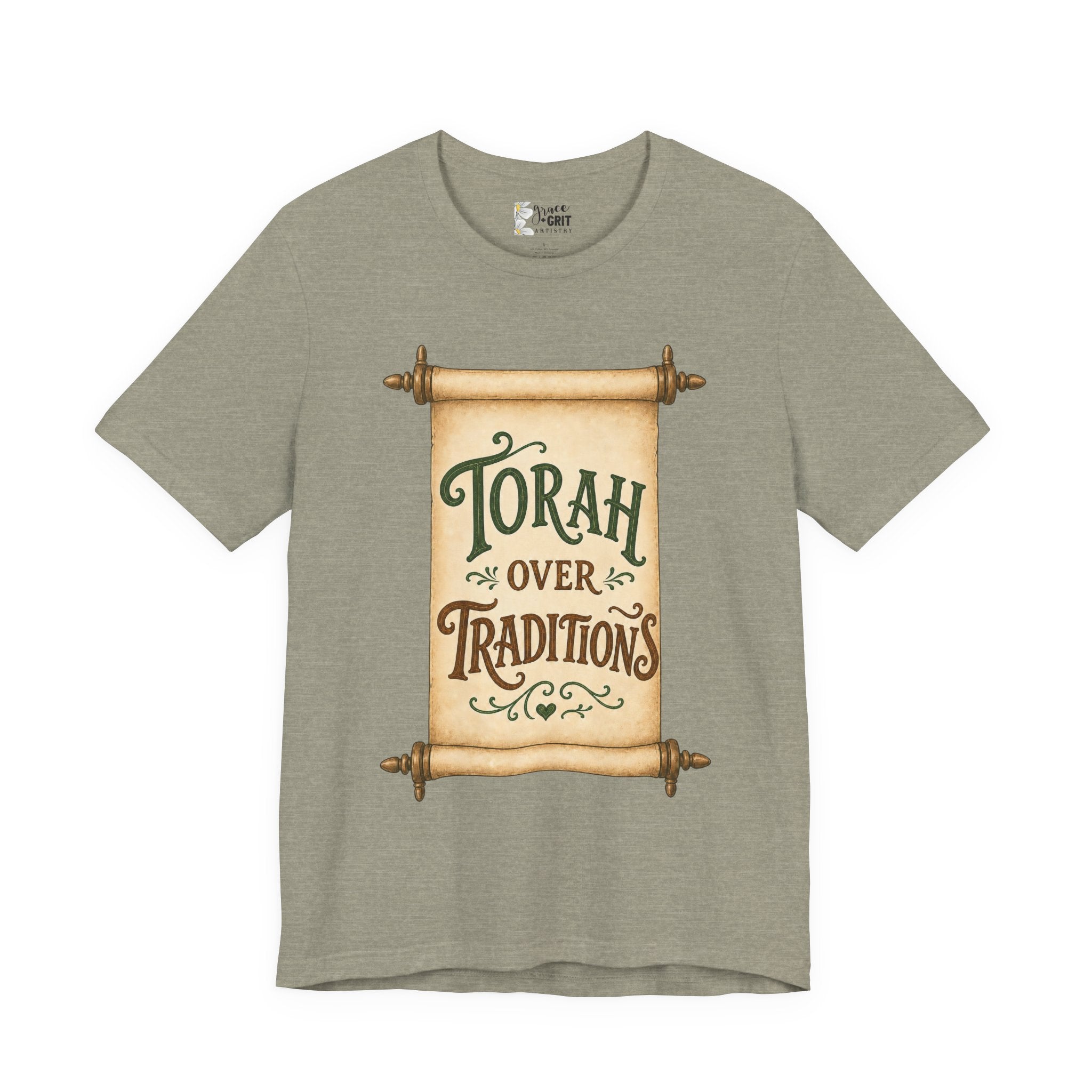 Torah Over Traditions Tee | Scroll Typography Jewish Faith Shirt