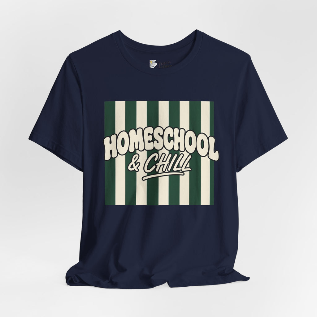 Homeschool & Chill T-Shirt — Retro Green Striped Homeschool Tee
