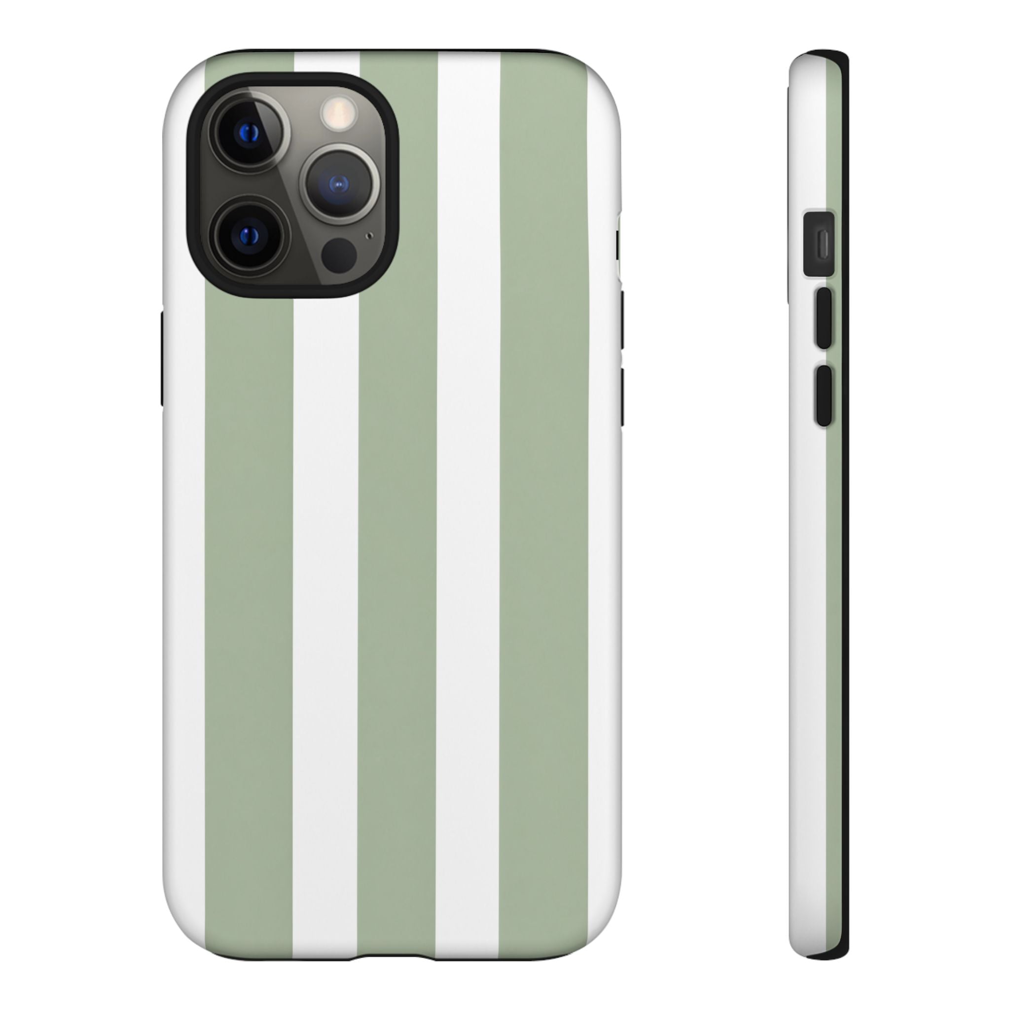 Striped Sage Tough Phone Case — Durable Green & White Vertical Stripe Phone Cover