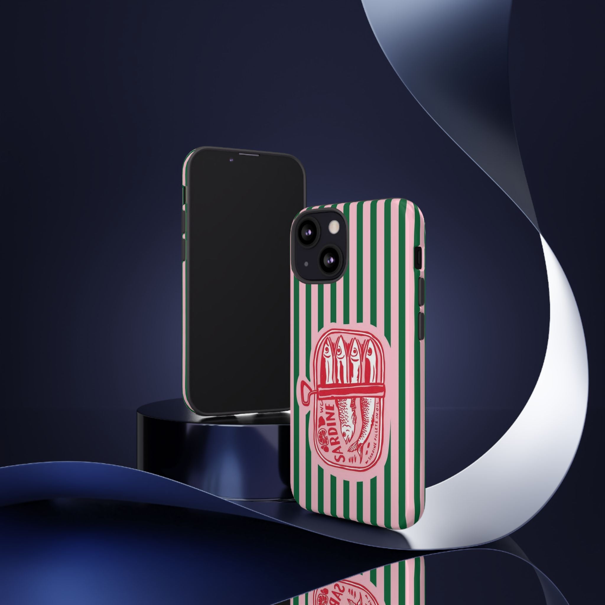 Sardine Stripe Phone Case — Retro Pink & Green Nautical Protection