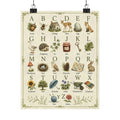 Vintage Alphabet Poster — Botanical & Woodland Animal ABC Matte Print