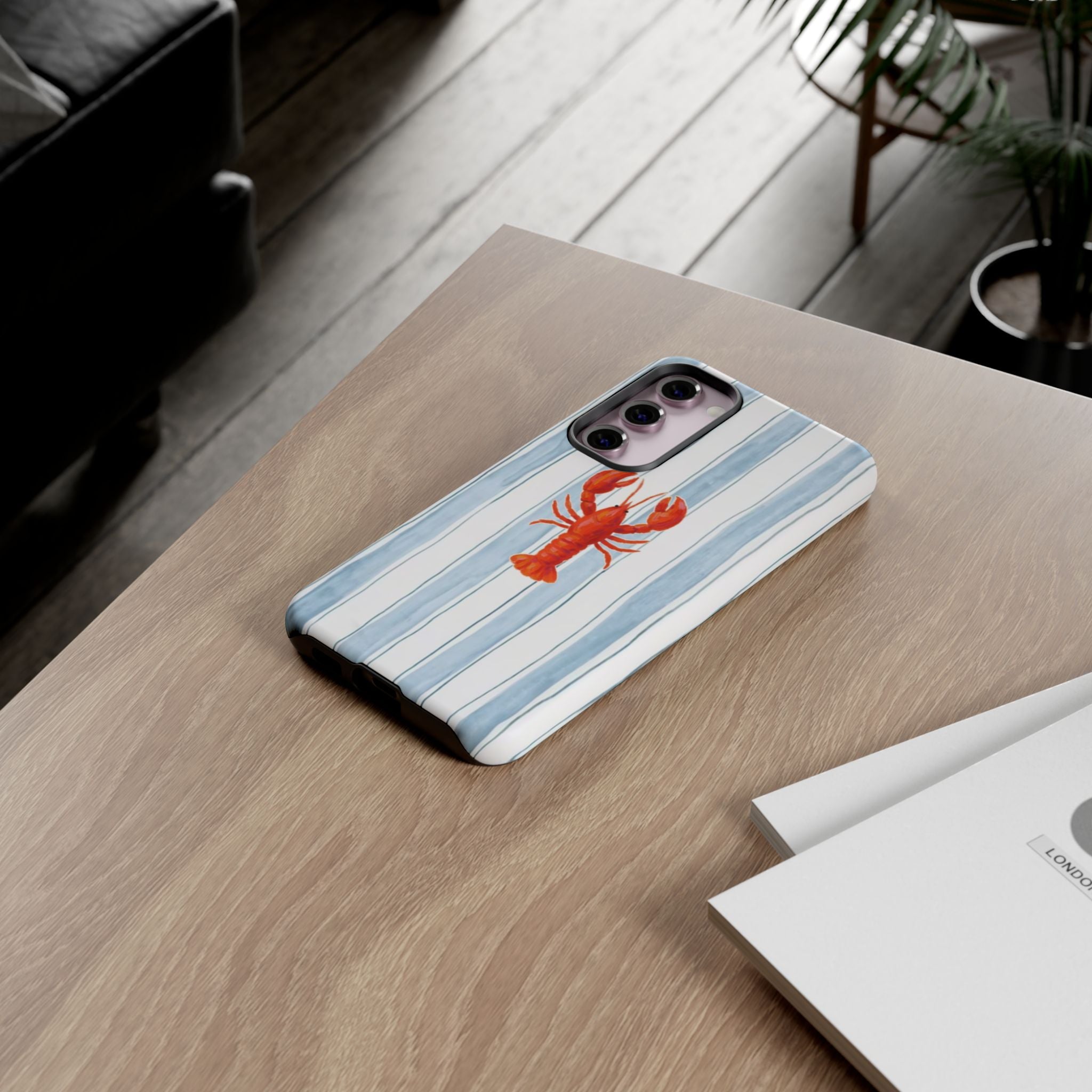 Lobster Stripe Phone Case — Nautical Blue & White Protective Cover
