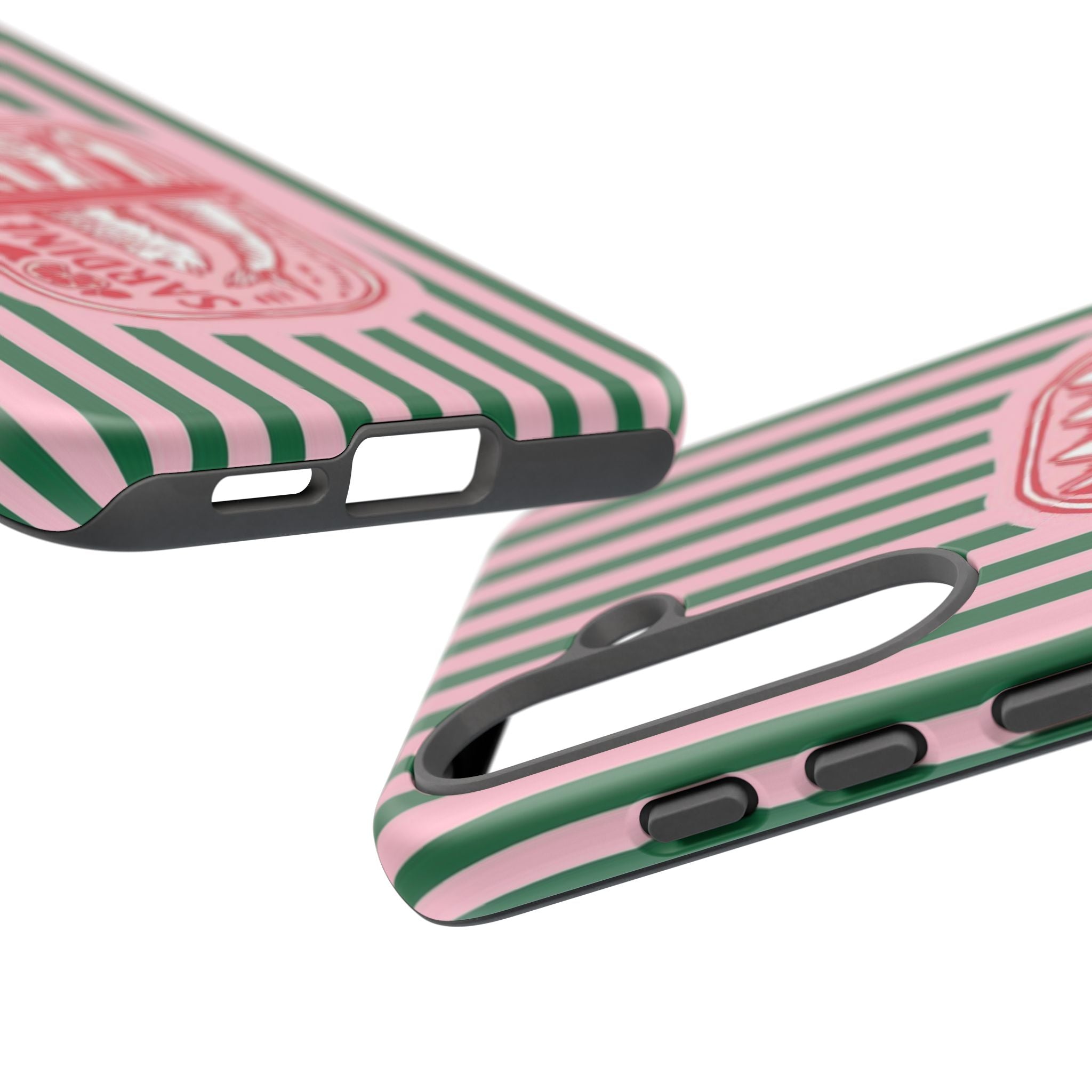 Sardine Stripe Phone Case — Retro Pink & Green Nautical Protection