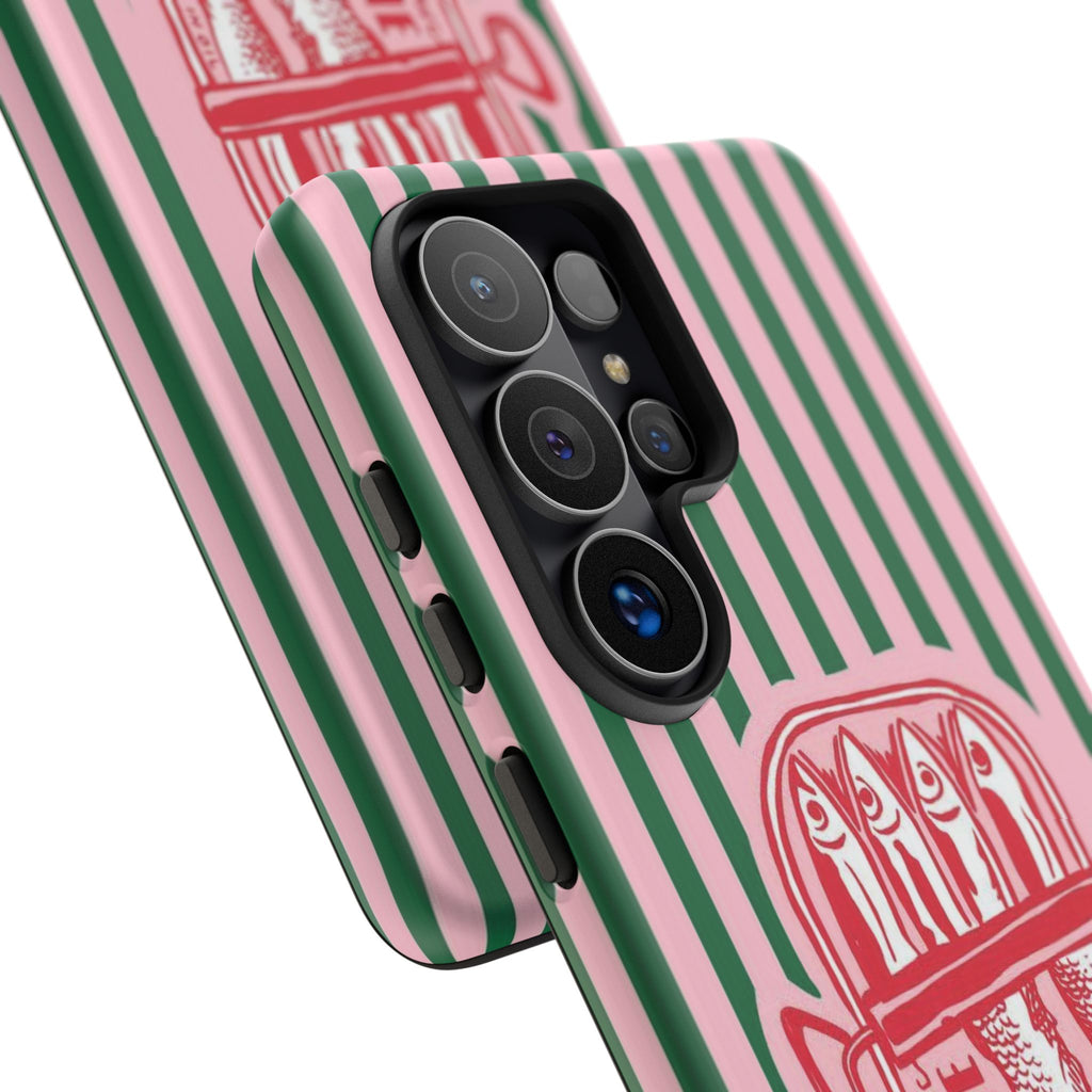 Sardine Stripe Phone Case — Retro Pink & Green Nautical Protection