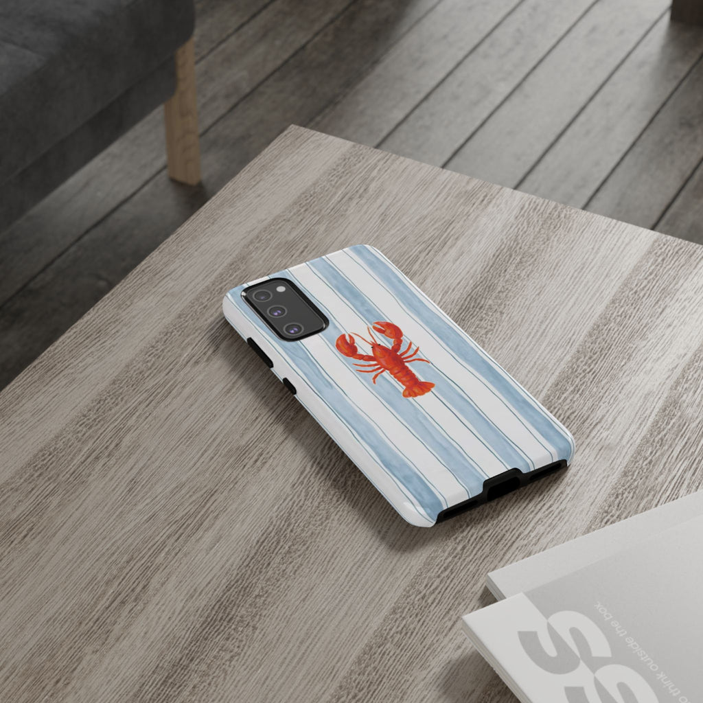 Lobster Stripe Phone Case — Nautical Blue & White Protective Cover
