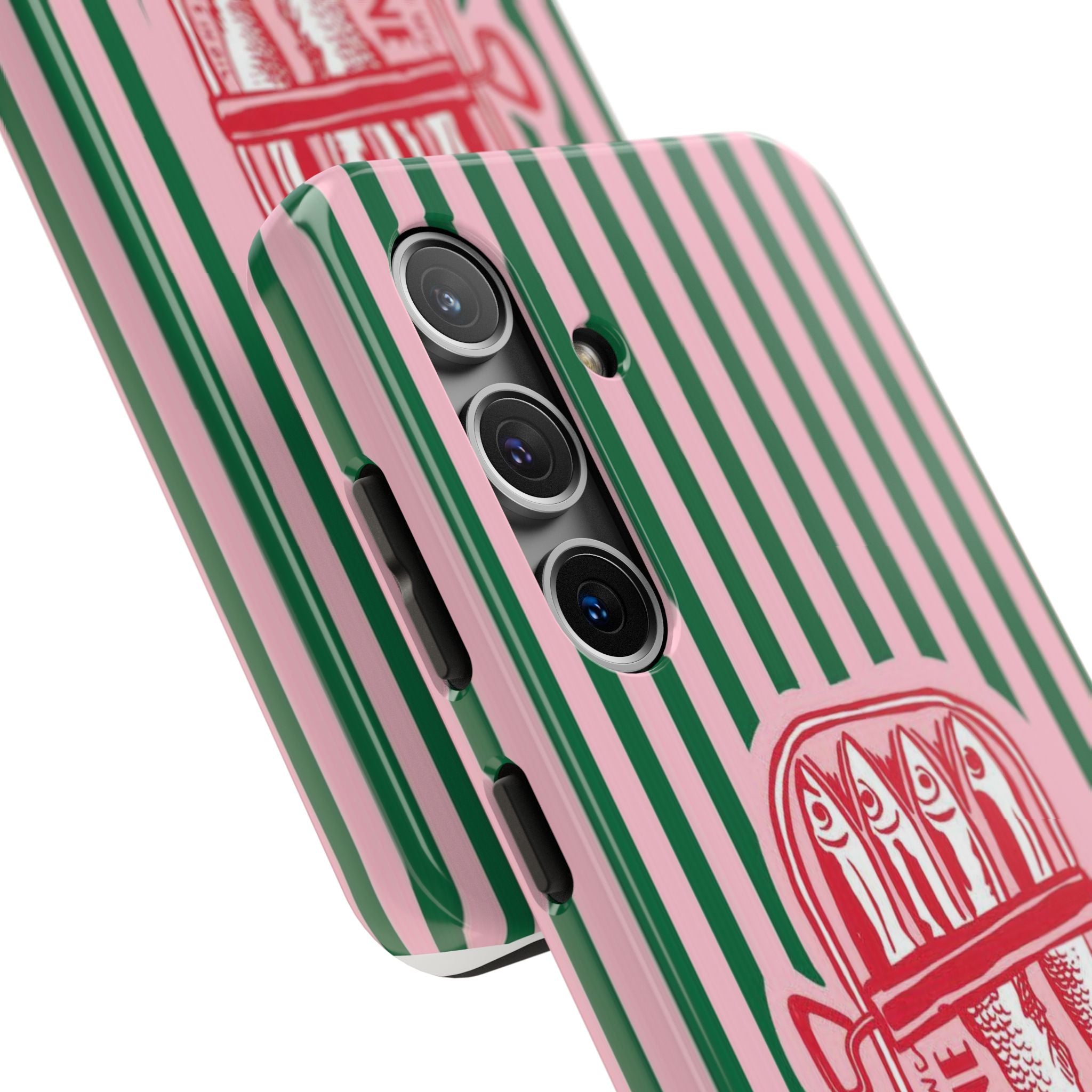 Sardine Stripes Tough Phone Case — Retro Pink & Green Protective Phone Cover