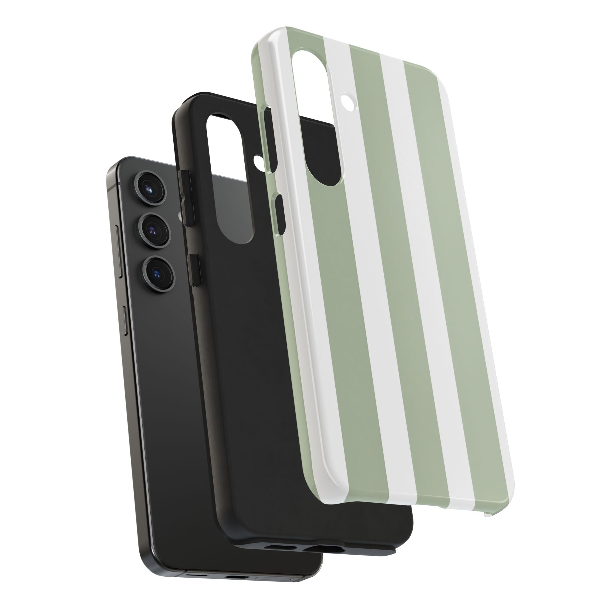 Sage & White Striped Tough Phone Case — Durable Protective Phone Cover