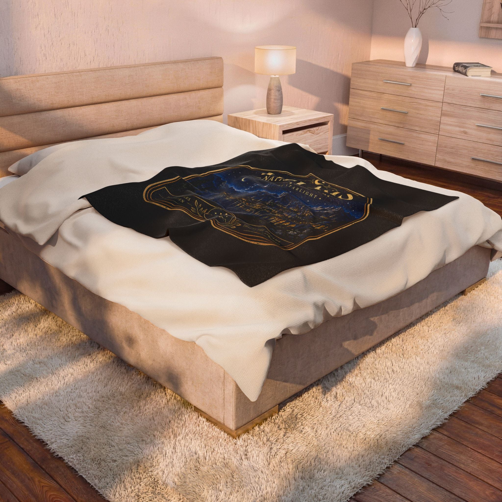 Velaris National Park Velveteen Plush Blanket — Starry Night Mountain Lake Throw