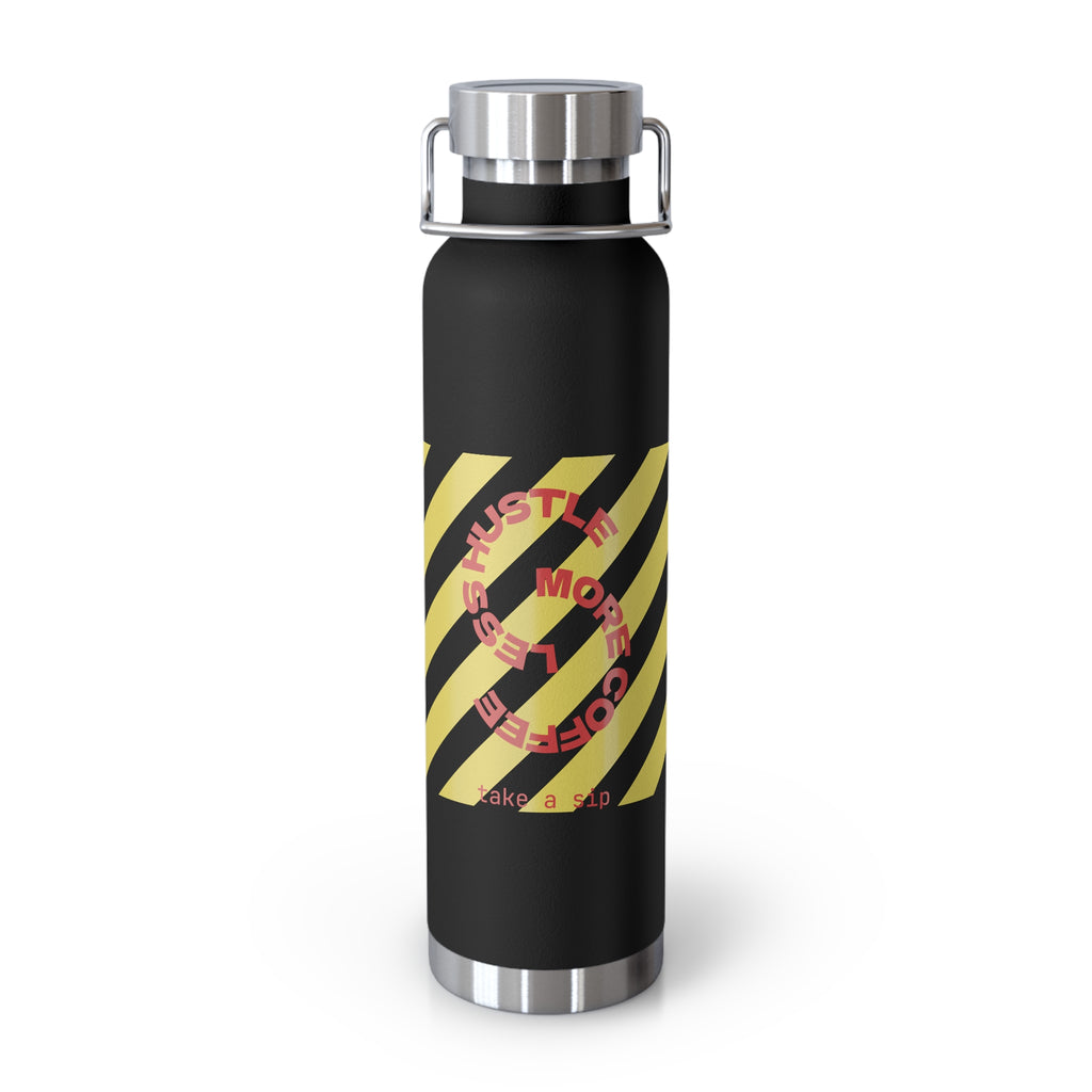 22oz Vacuum Water Bottle — Striped ‘Coffee, Hustle, More’ Insulated Stainless Flask