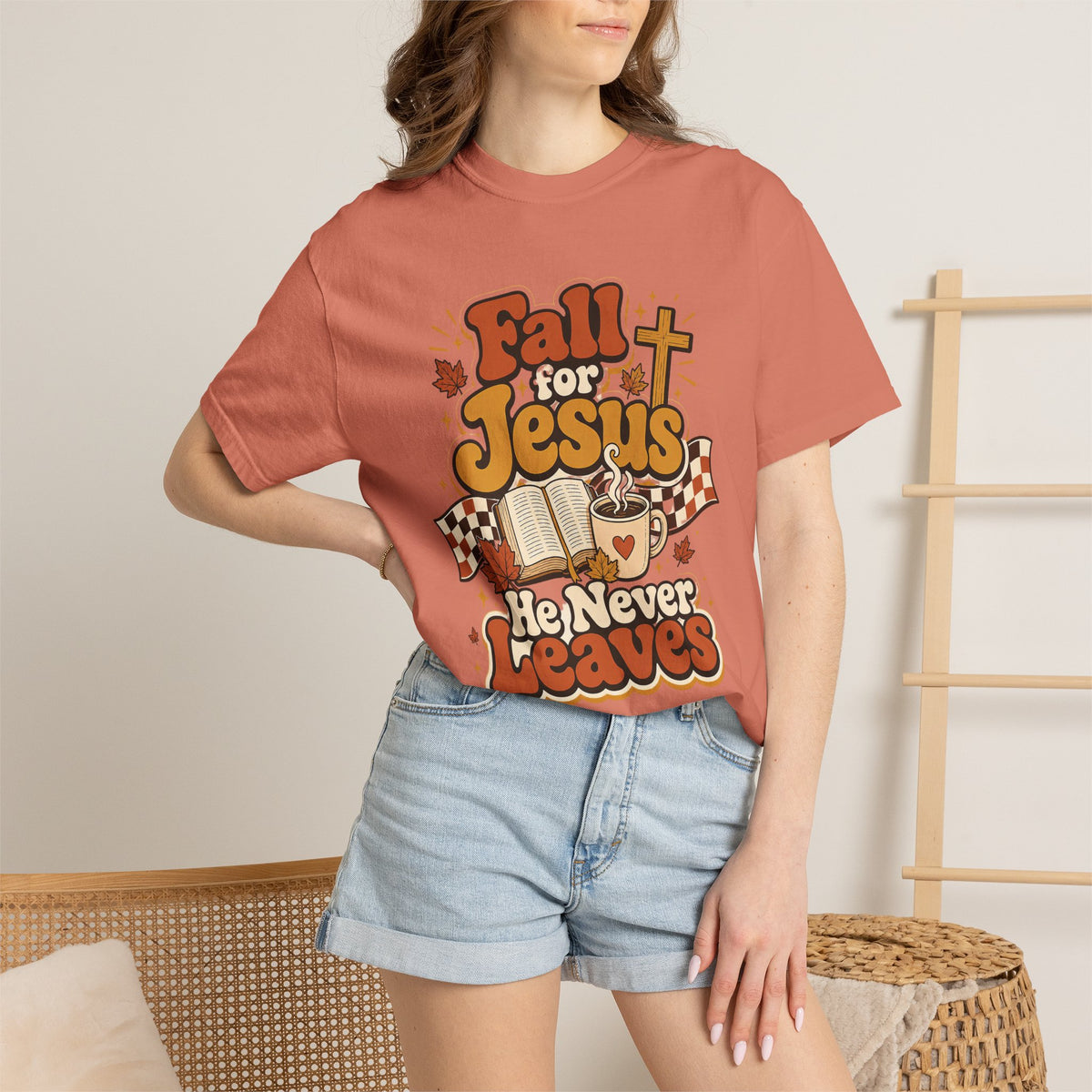 Fall for Jesus He Never Leaves Christian T-Shirt