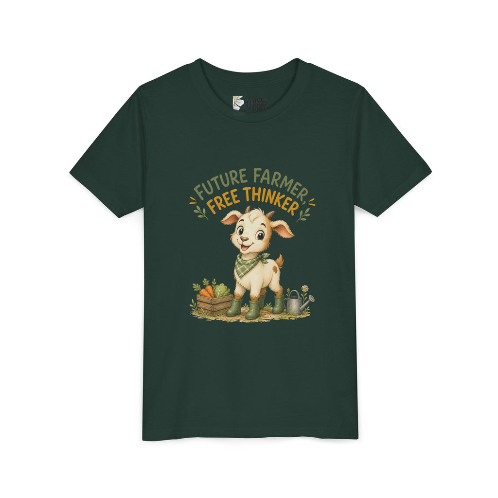Youth Tee — "Future Farmer, Free Thinker" Cute Goat Kids Shirt
