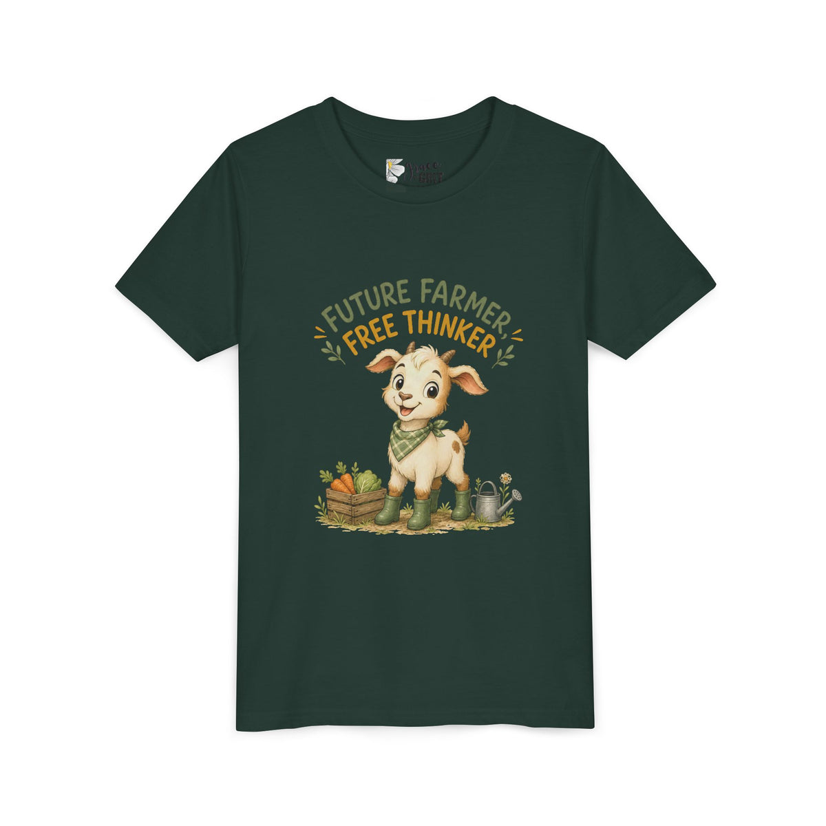Youth Tee — "Future Farmer, Free Thinker" Cute Goat Kids Shirt