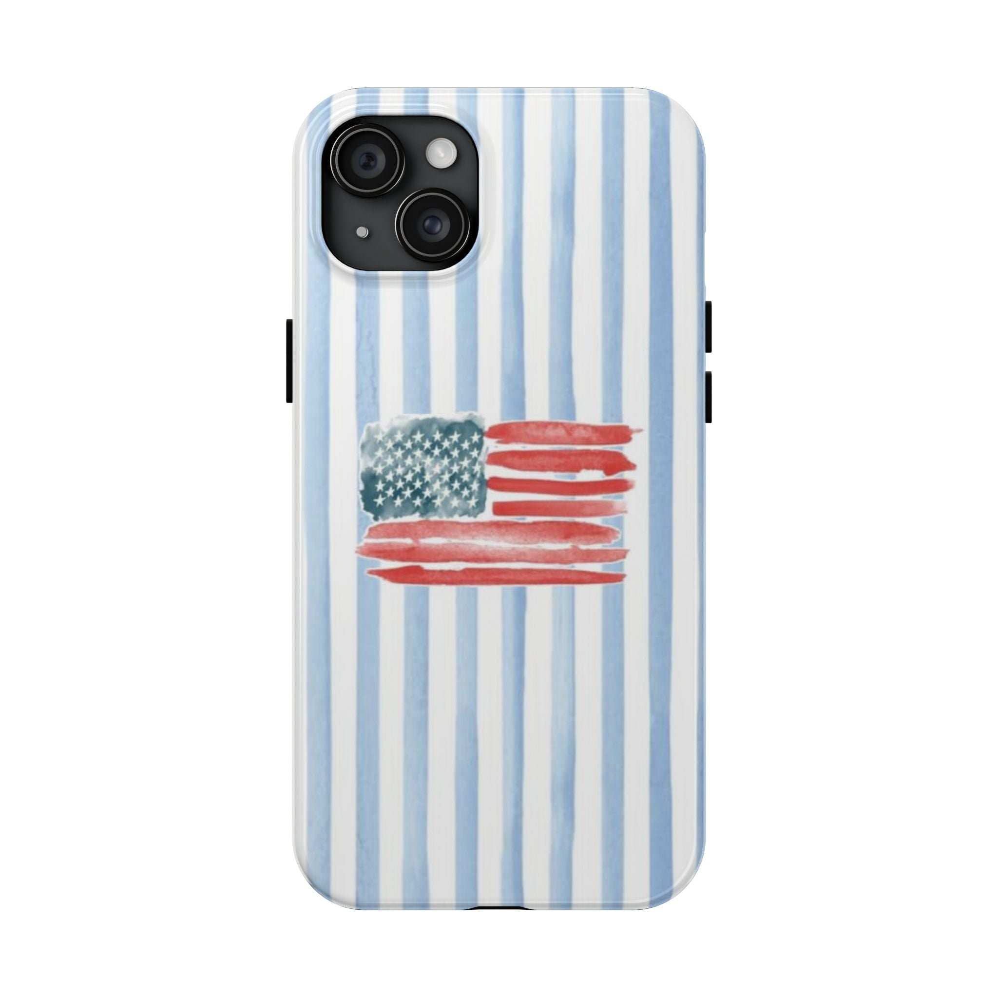 American Flag Watercolor Tough Phone Case — Blue Striped Patriotic Phone Case