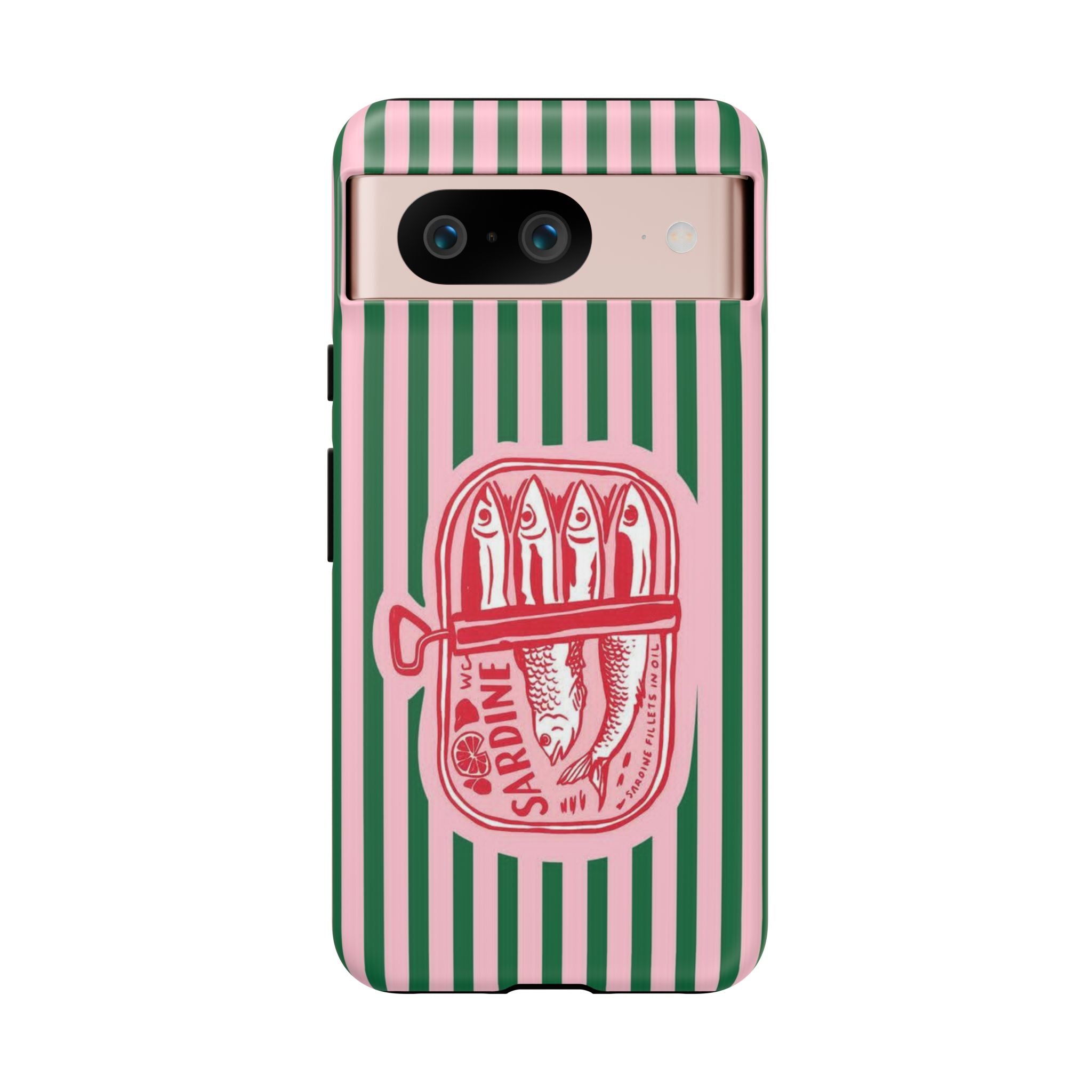 Sardine Stripe Phone Case — Retro Pink & Green Nautical Protection