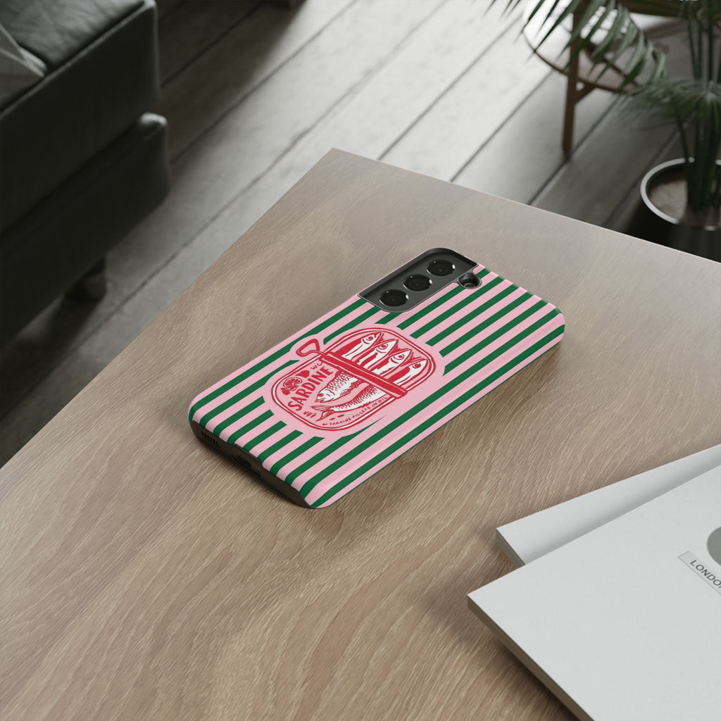 Sardine Stripe Phone Case — Retro Pink & Green Nautical Protection