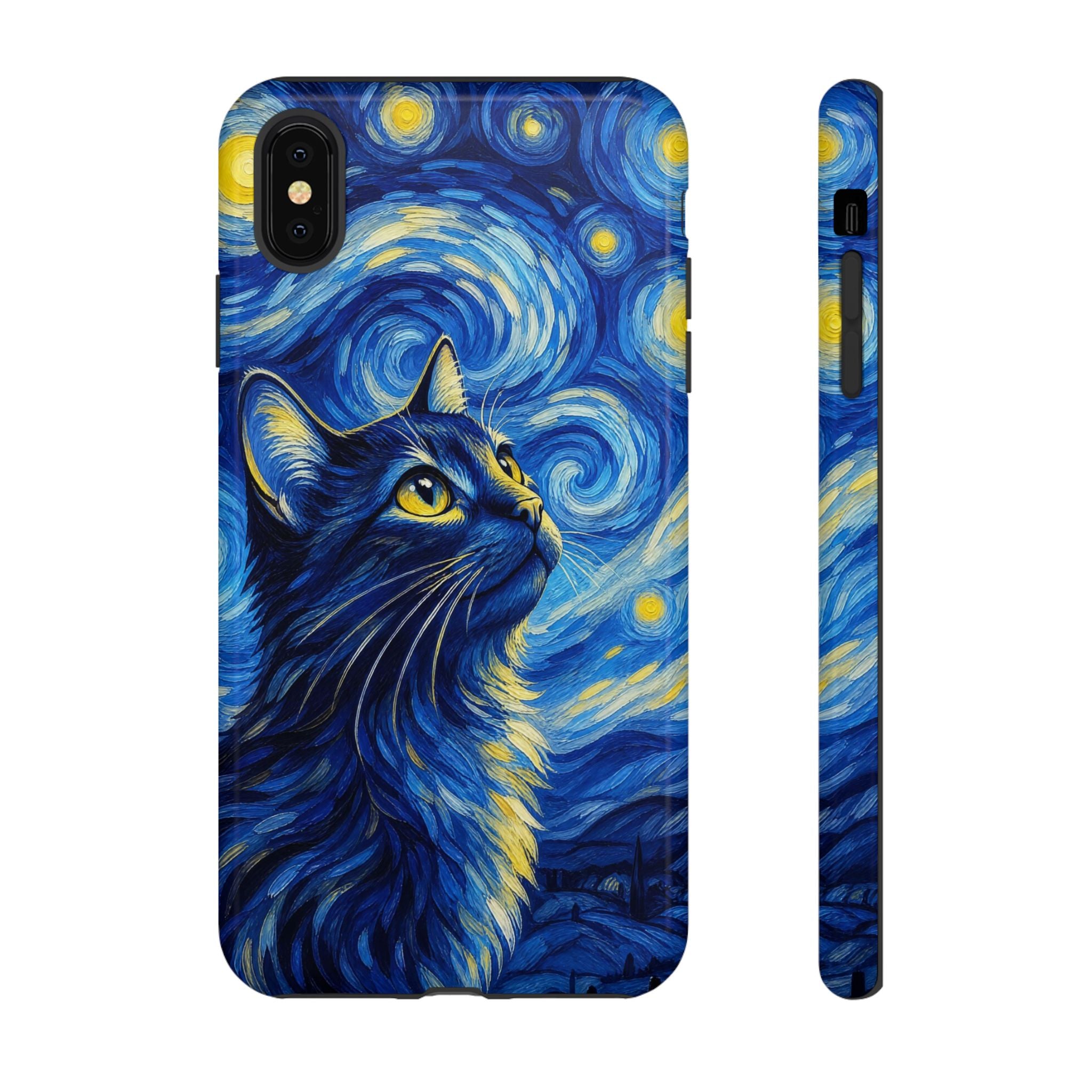 Starry Night Cat Phone Case — Van GoghStyle Blue Galaxy iPhone Cover