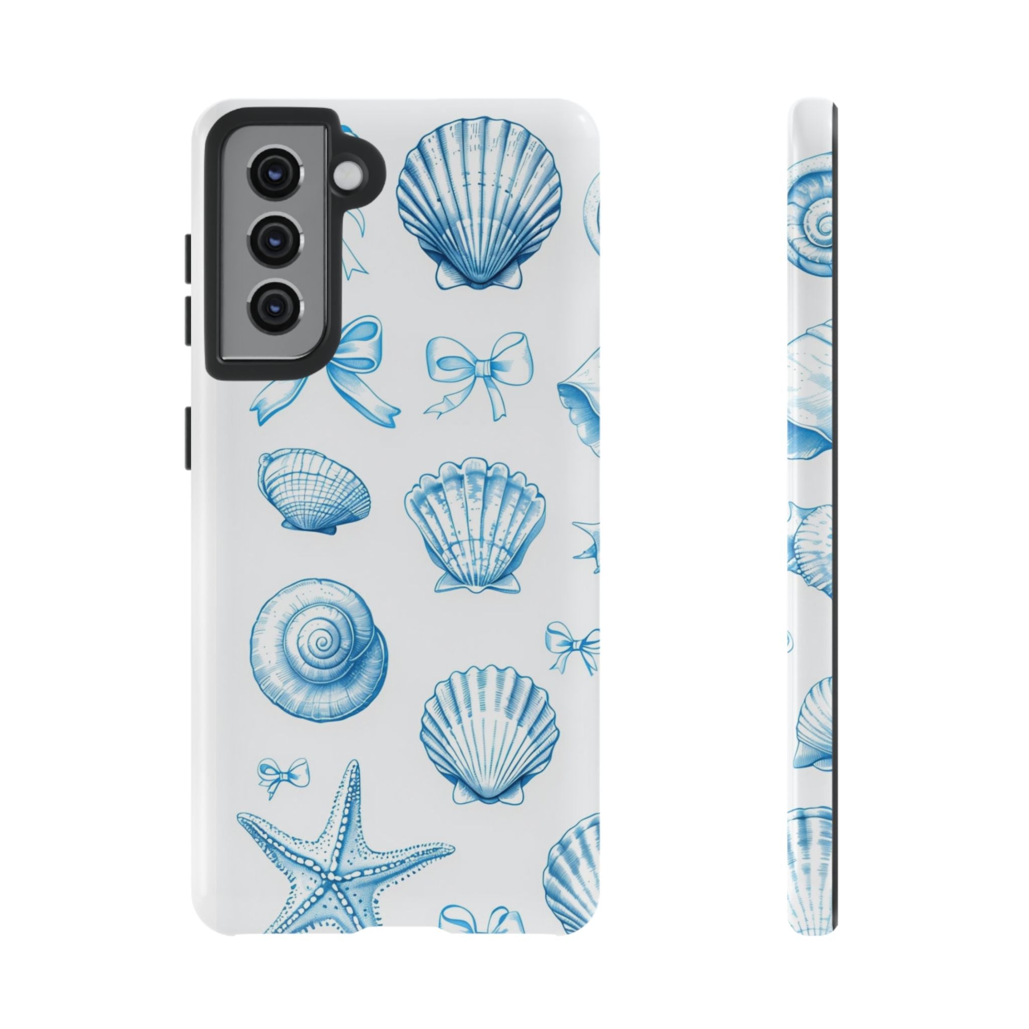 Seaside Shells Phone Case — Blue Nautical Shell & Starfish Pattern