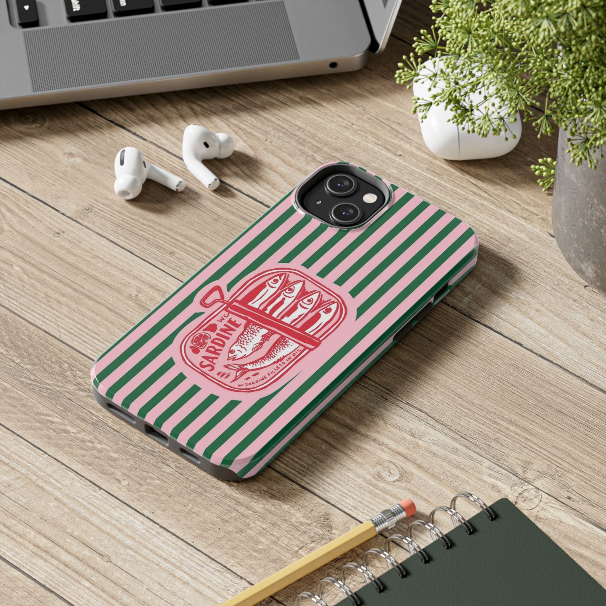 Sardine Stripes Tough Phone Case — Retro Pink & Green Protective Phone Cover