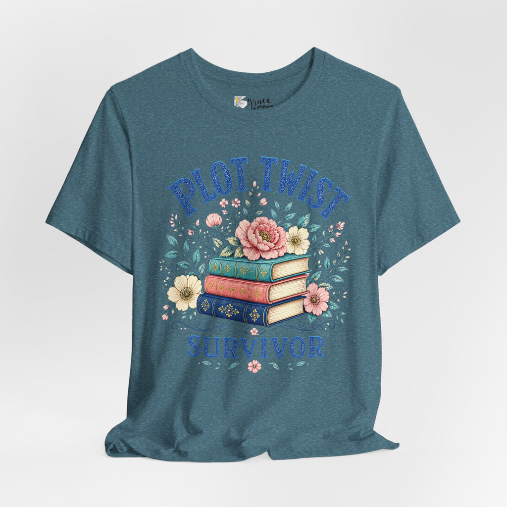 Plot Twist Survivor Tee — Floral Books Graphic T-Shirt for Book Lovers
