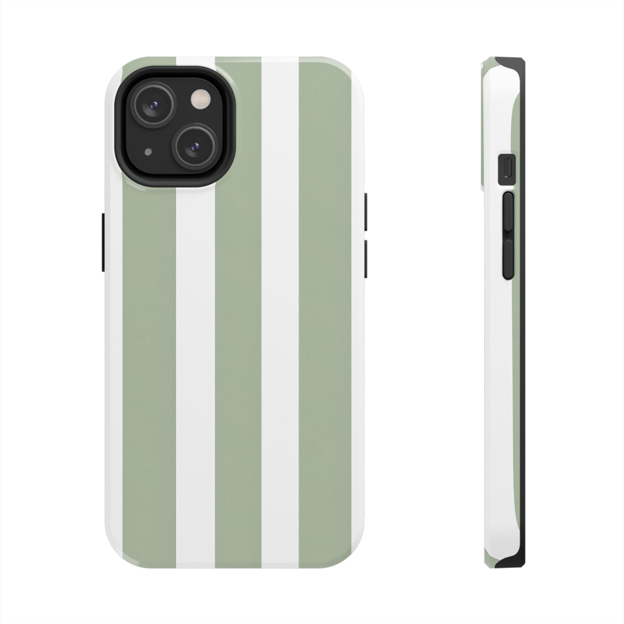 Sage & White Striped Tough Phone Case — Durable Protective Phone Cover