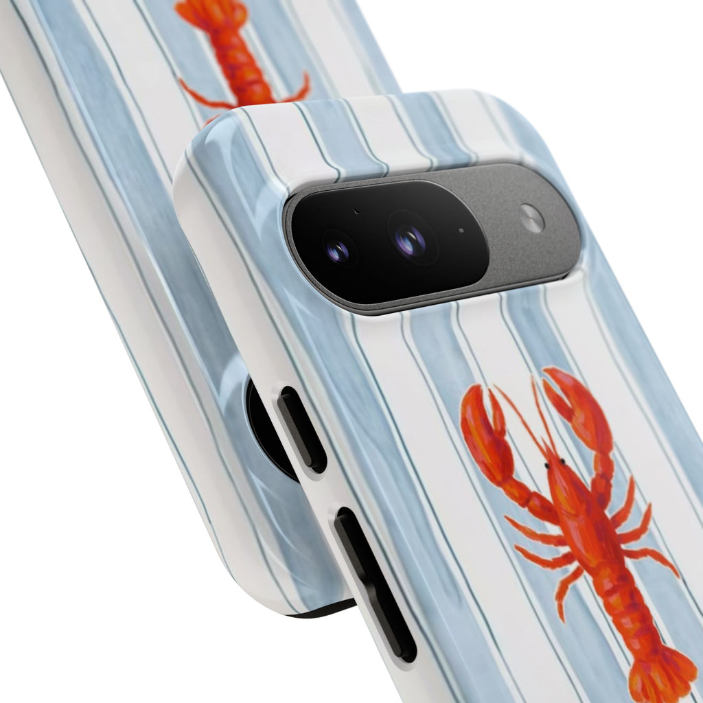 Lobster Stripe Phone Case — Nautical Blue & White Protective Cover