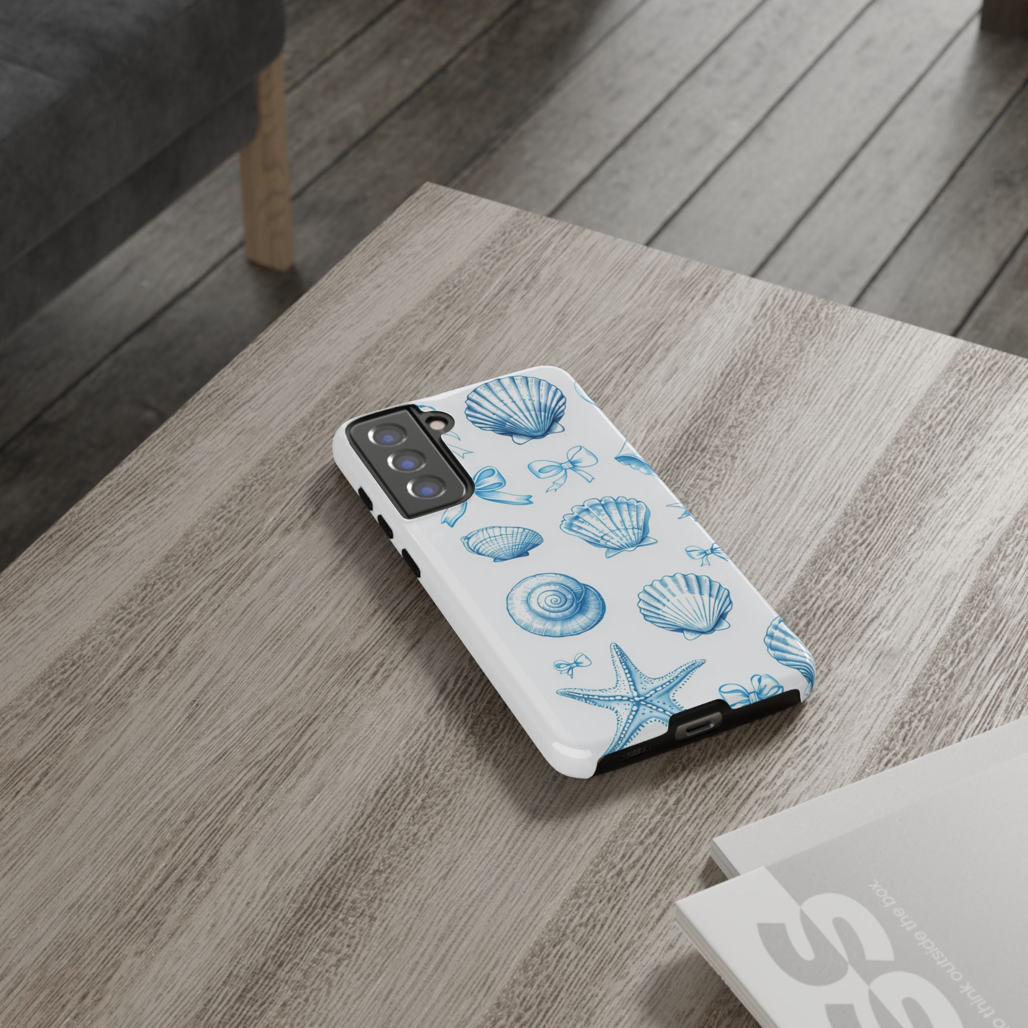 Seaside Shells Phone Case — Blue Nautical Shell & Starfish Pattern