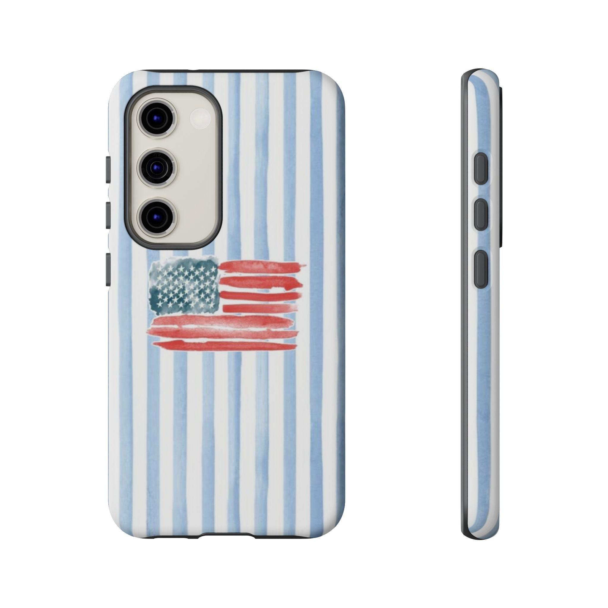 American Flag Watercolor Phone Case - Blue Stripe Tough Case