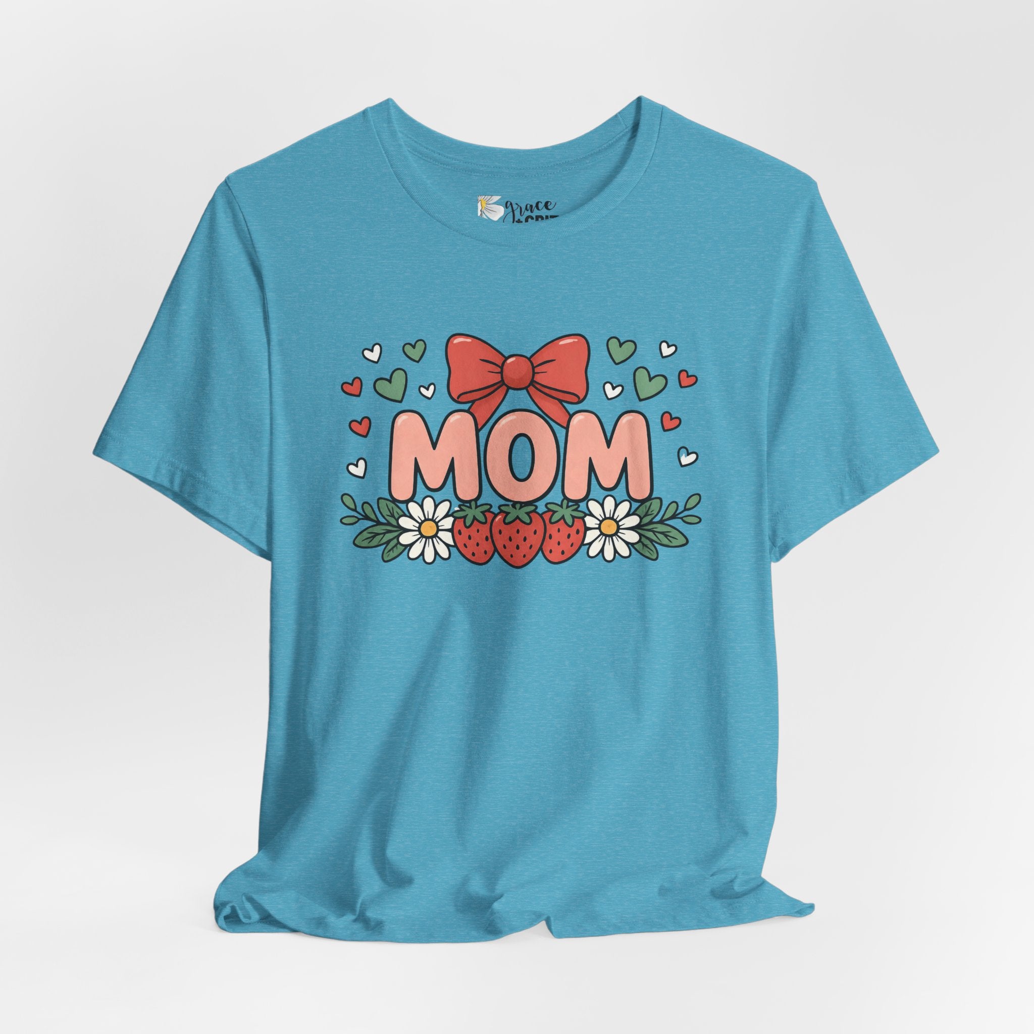 Mom Floral Bow T‑Shirt — Cute Strawberry & Daisy Mother's Day Tee