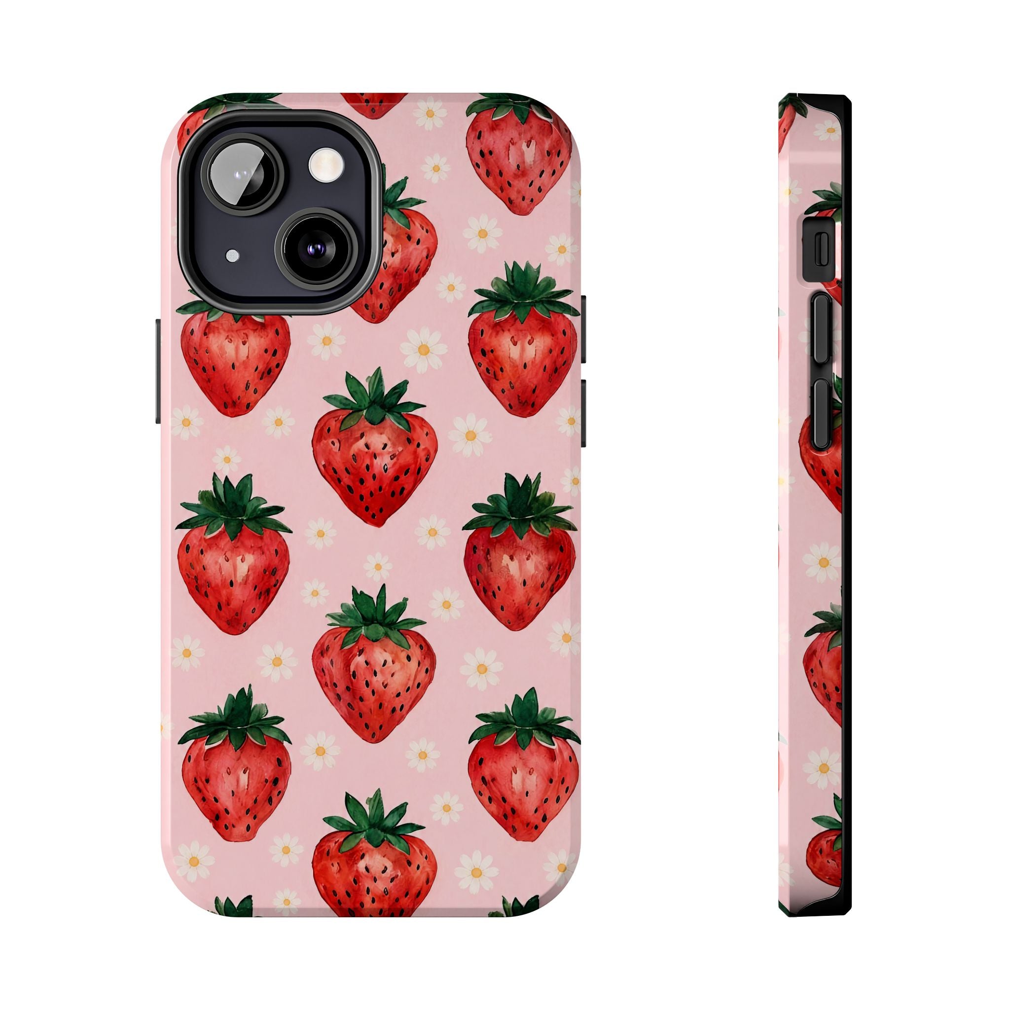 Strawberry Pattern Tough Phone Case — Cute Pink Fruit iPhone/Android Protection