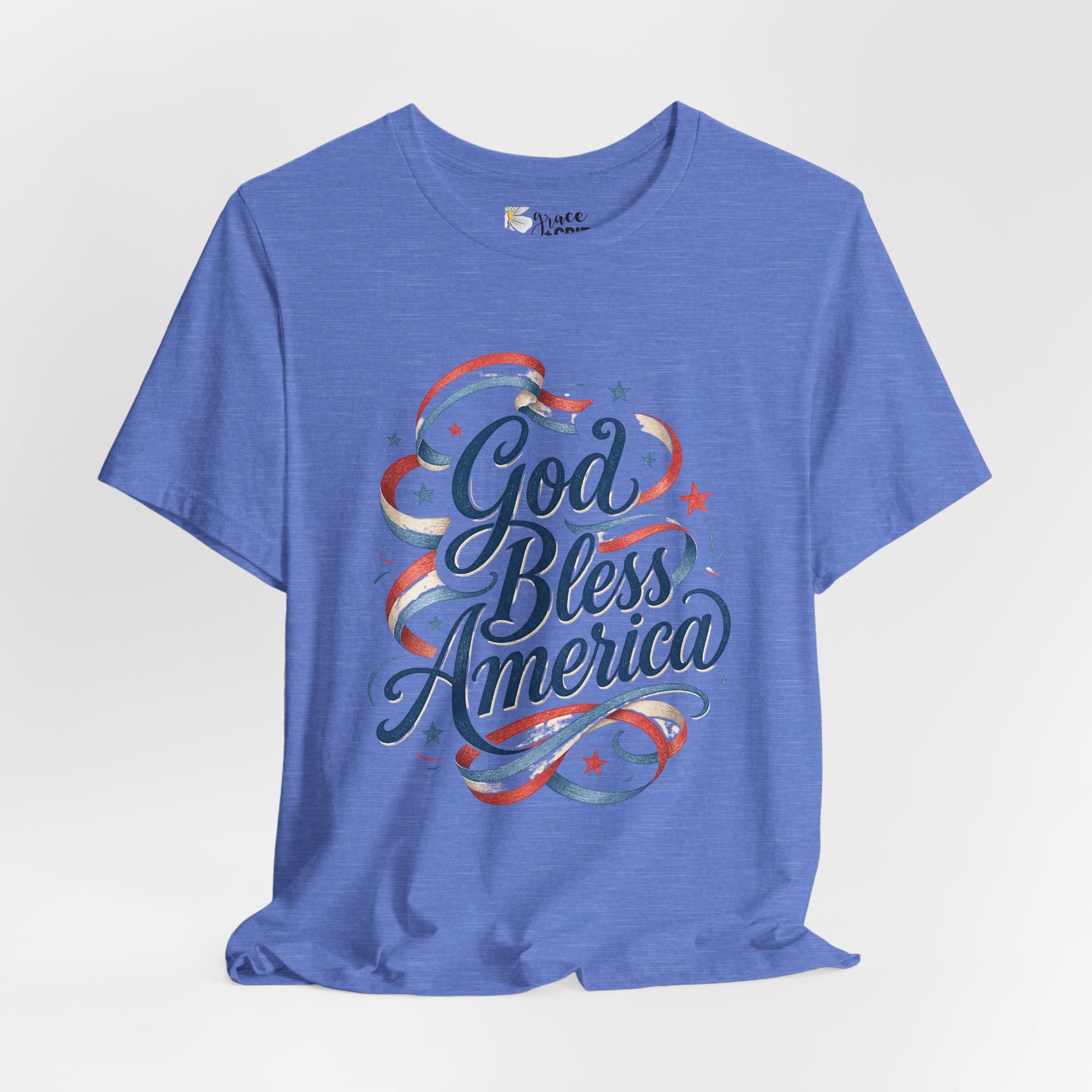 God Bless America T-Shirt — Patriotic Vintage Script Tee for 4th of July