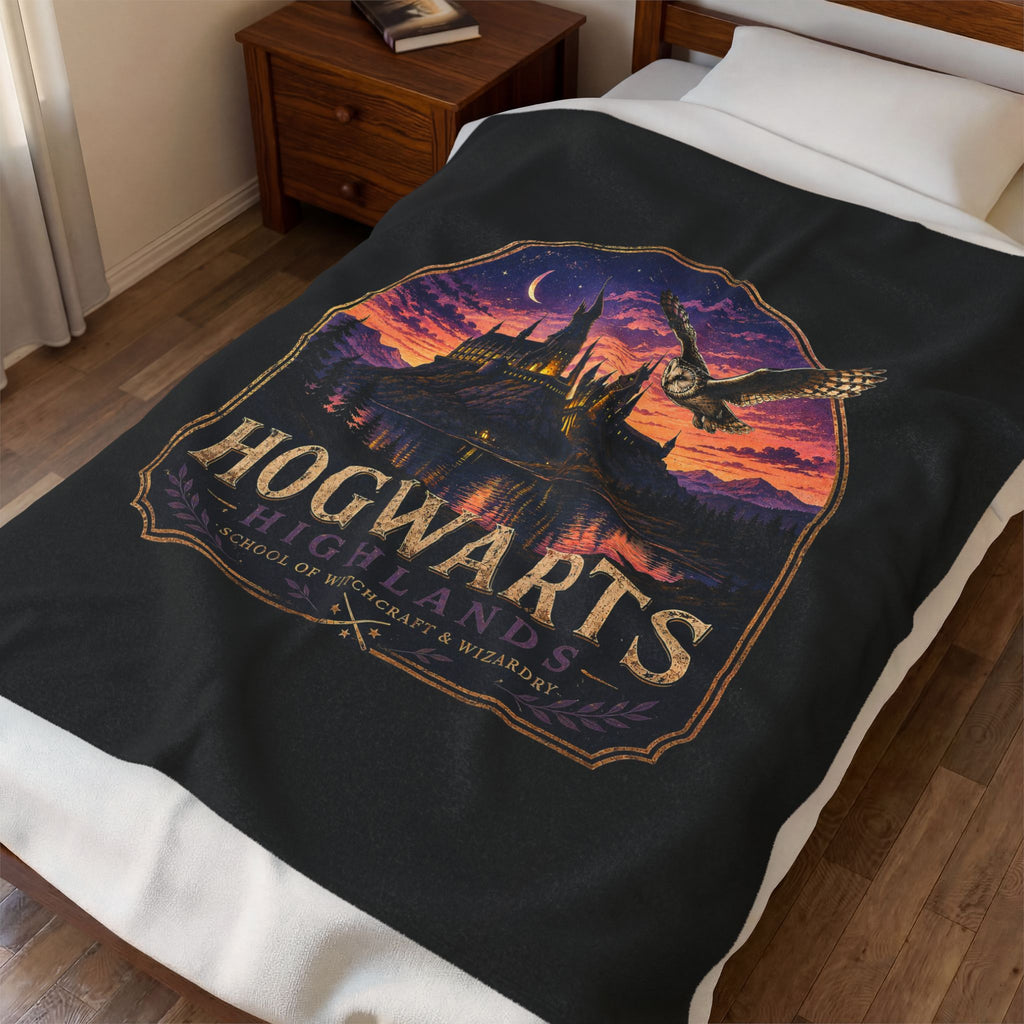 Hogwarts Highlands Velveteen Plush Blanket — Magical Castle Throw for Fans
