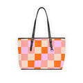 Pink and Orange Checkerboard PU Leather Shoulder Bag