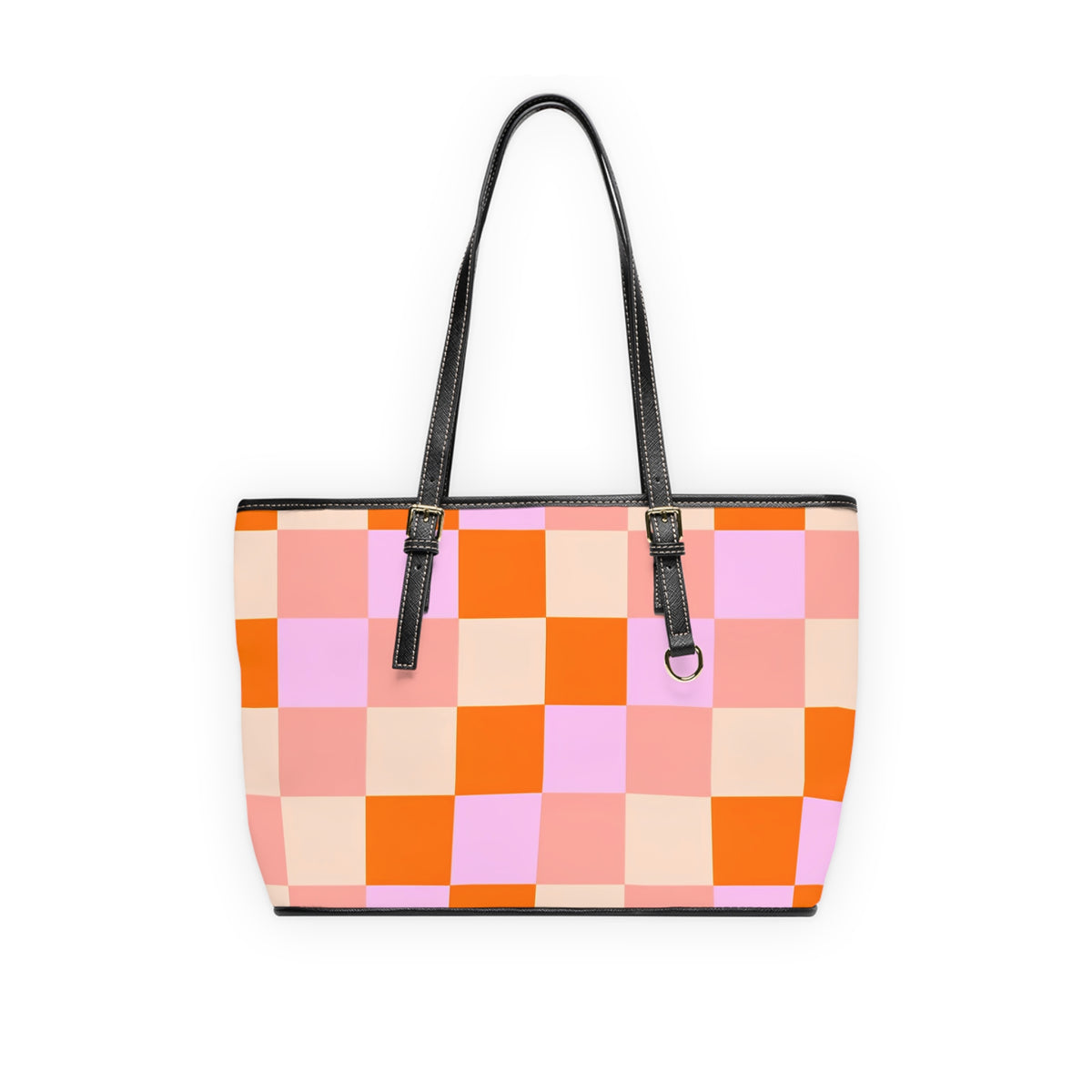 Pink and Orange Checkerboard PU Leather Shoulder Bag