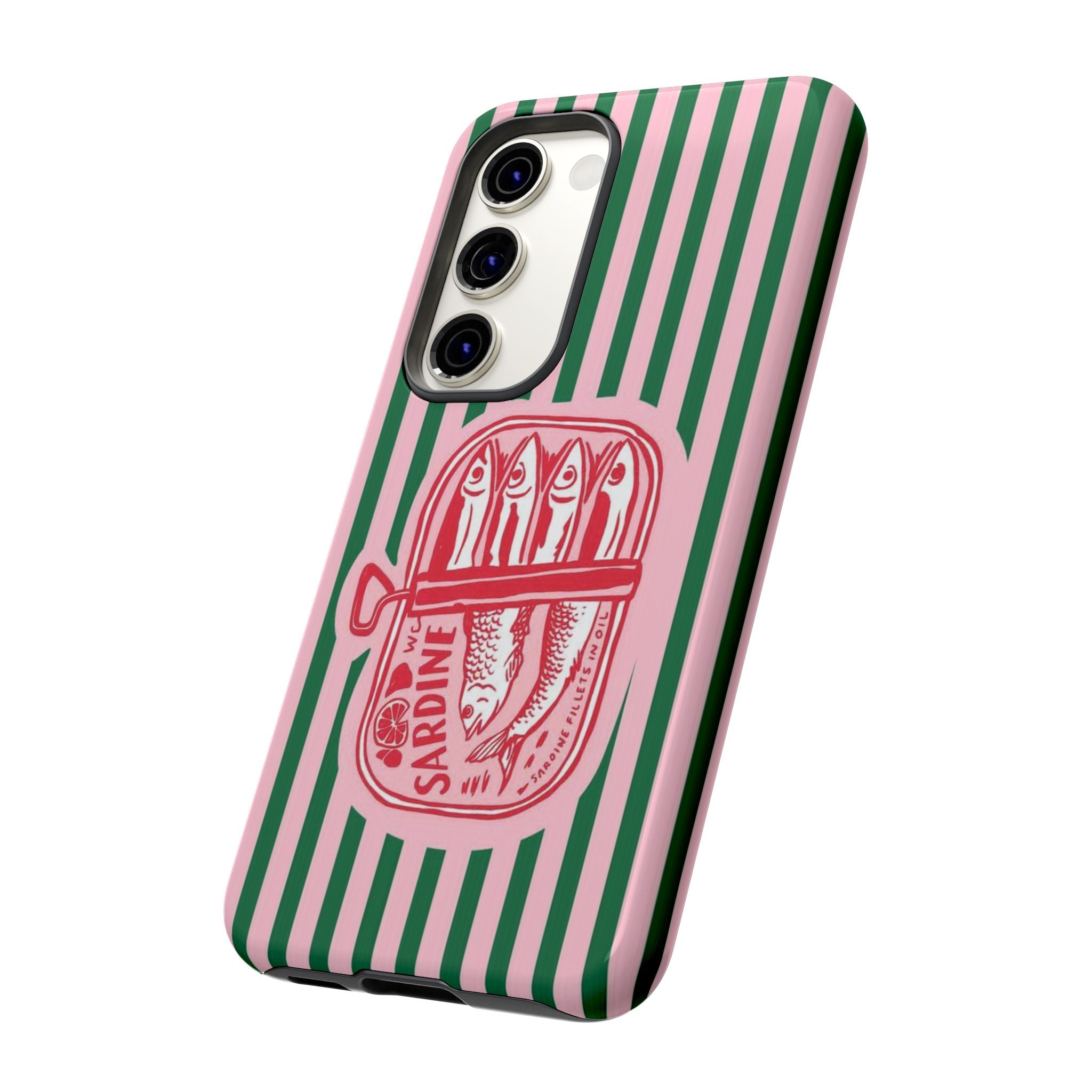 Sardine Stripe Phone Case — Retro Pink & Green Nautical Protection