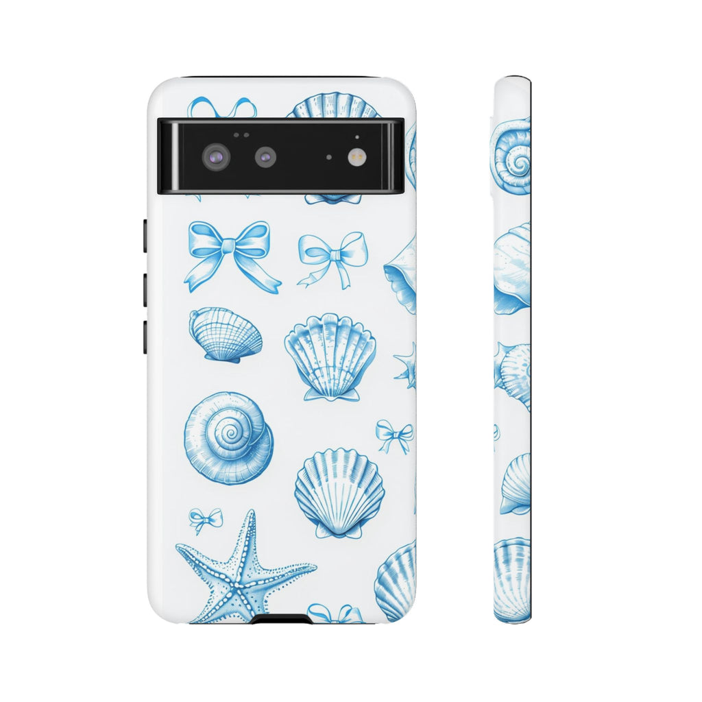 Seaside Shells Phone Case — Blue Nautical Shell & Starfish Pattern