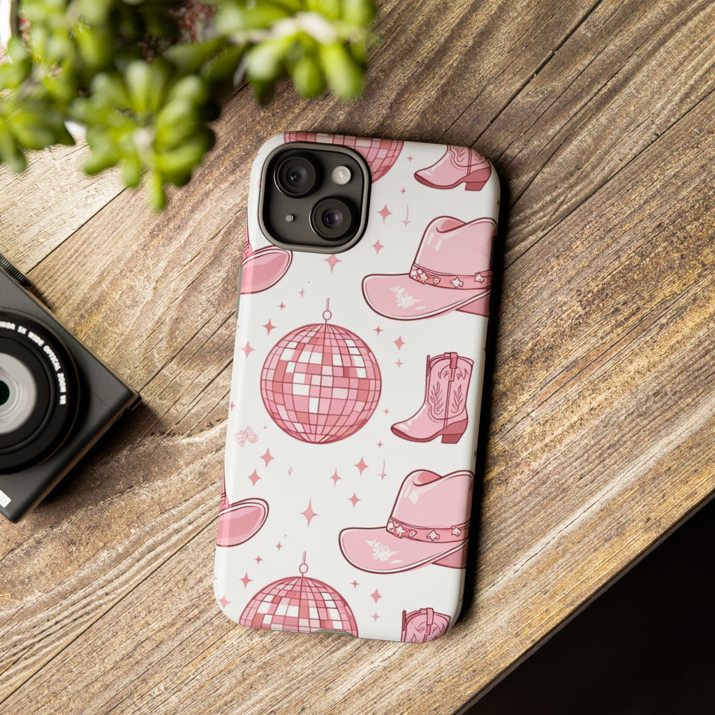 Pink Cowboy Boots & Disco Balls Tough Phone Case