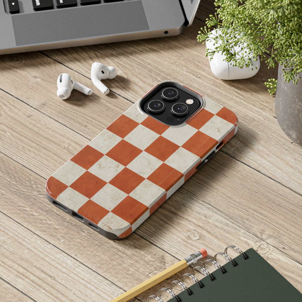 Orange and Cream Checkerboard Tough Phone Case