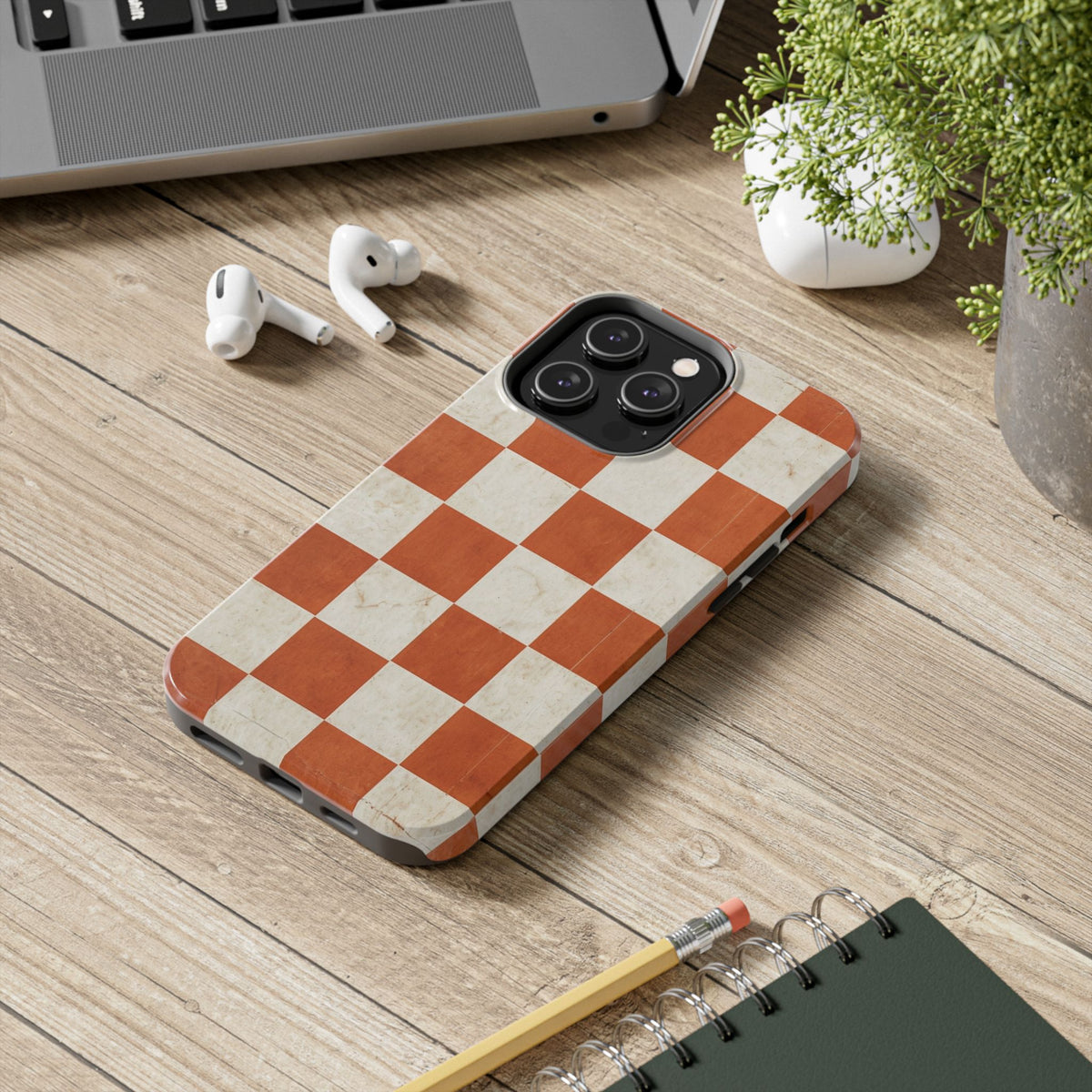 Orange and Cream Checkerboard Tough Phone Case
