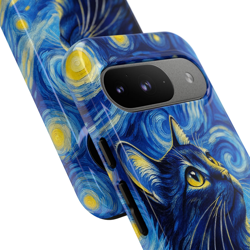 Starry Night Cat Phone Case — Van GoghStyle Blue Galaxy iPhone Cover
