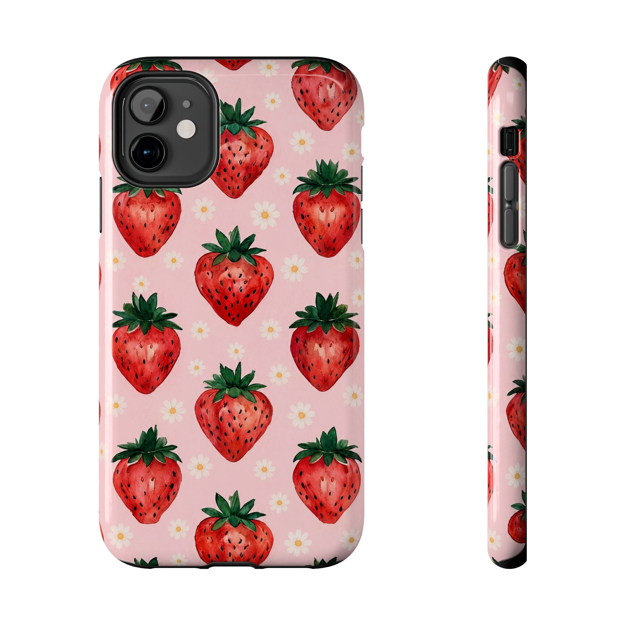 Strawberry Pattern Tough Phone Case — Cute Pink Fruit iPhone/Android Protection