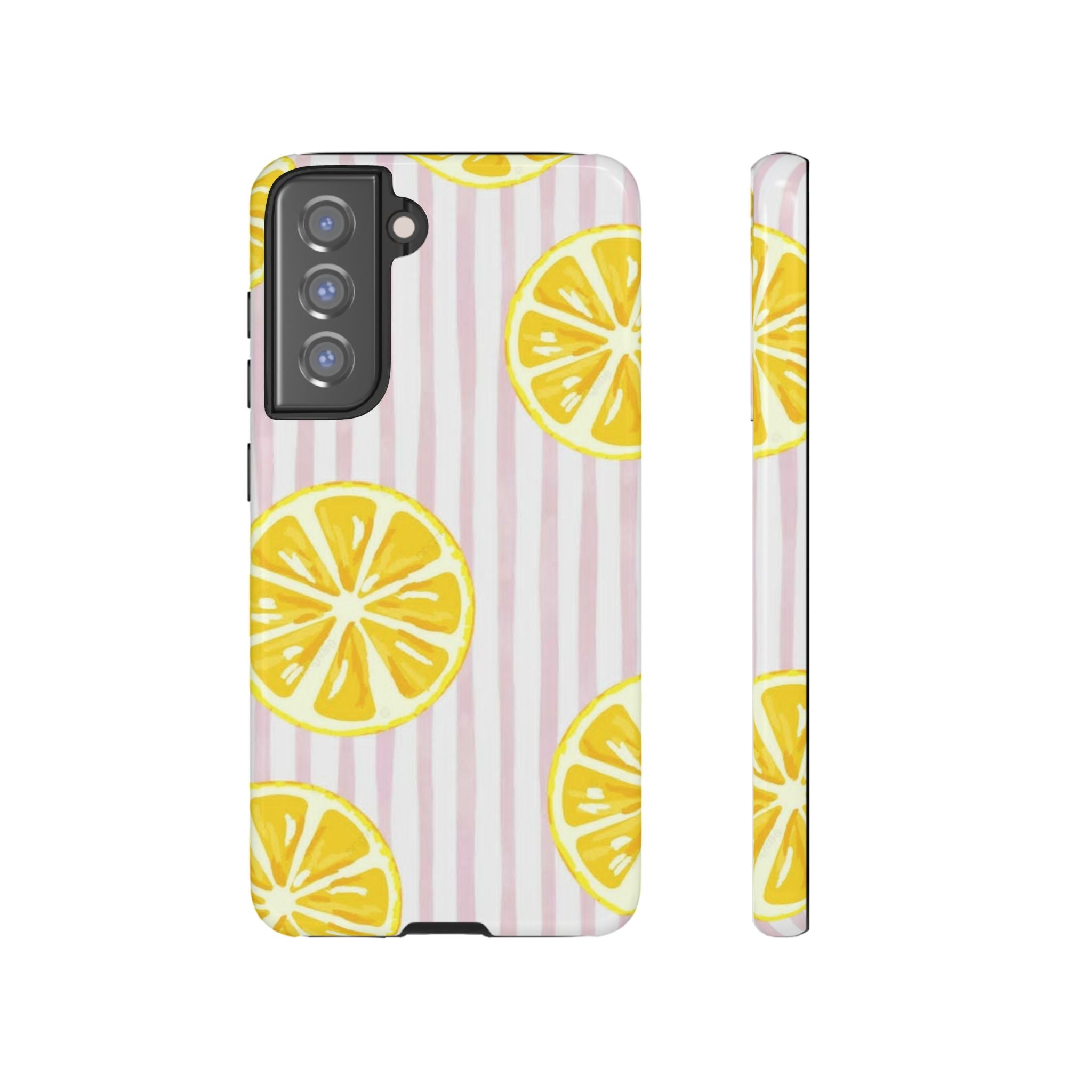 Lemon Slices Tough Case — Cute Pink Stripe Phone Cover