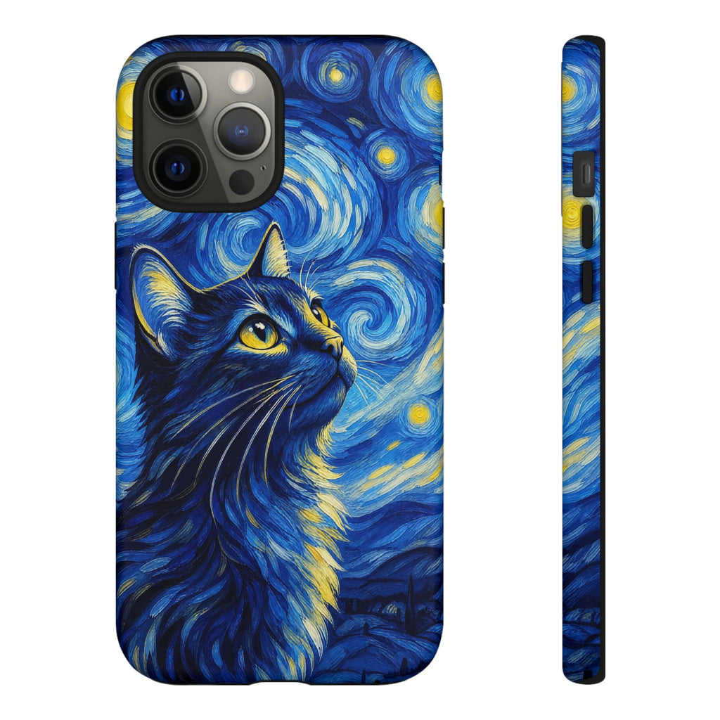Starry Night Cat Phone Case — Van GoghStyle Blue Galaxy iPhone Cover
