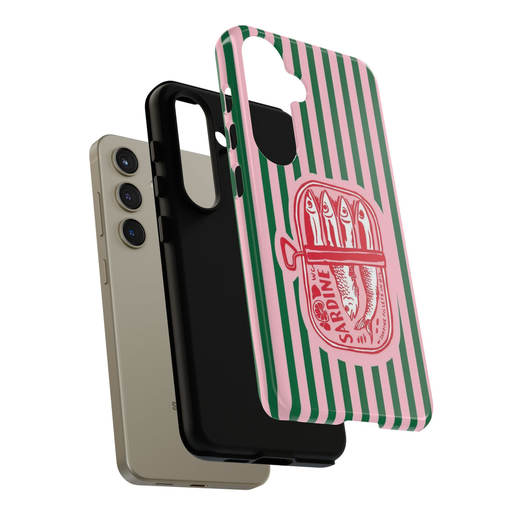Sardine Stripe Phone Case — Retro Pink & Green Nautical Protection