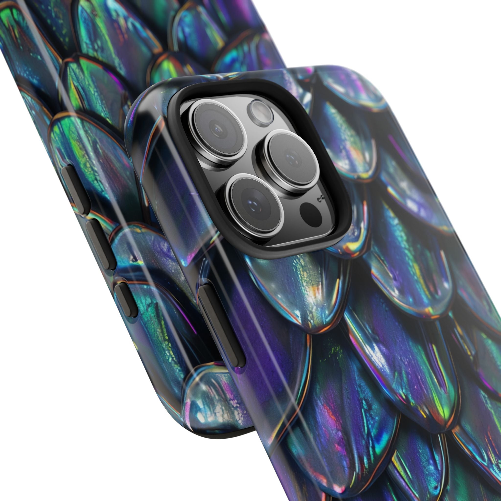 Holographic Mermaid Scale Tough Phone Case — Iridescent Protective Phone Cover
