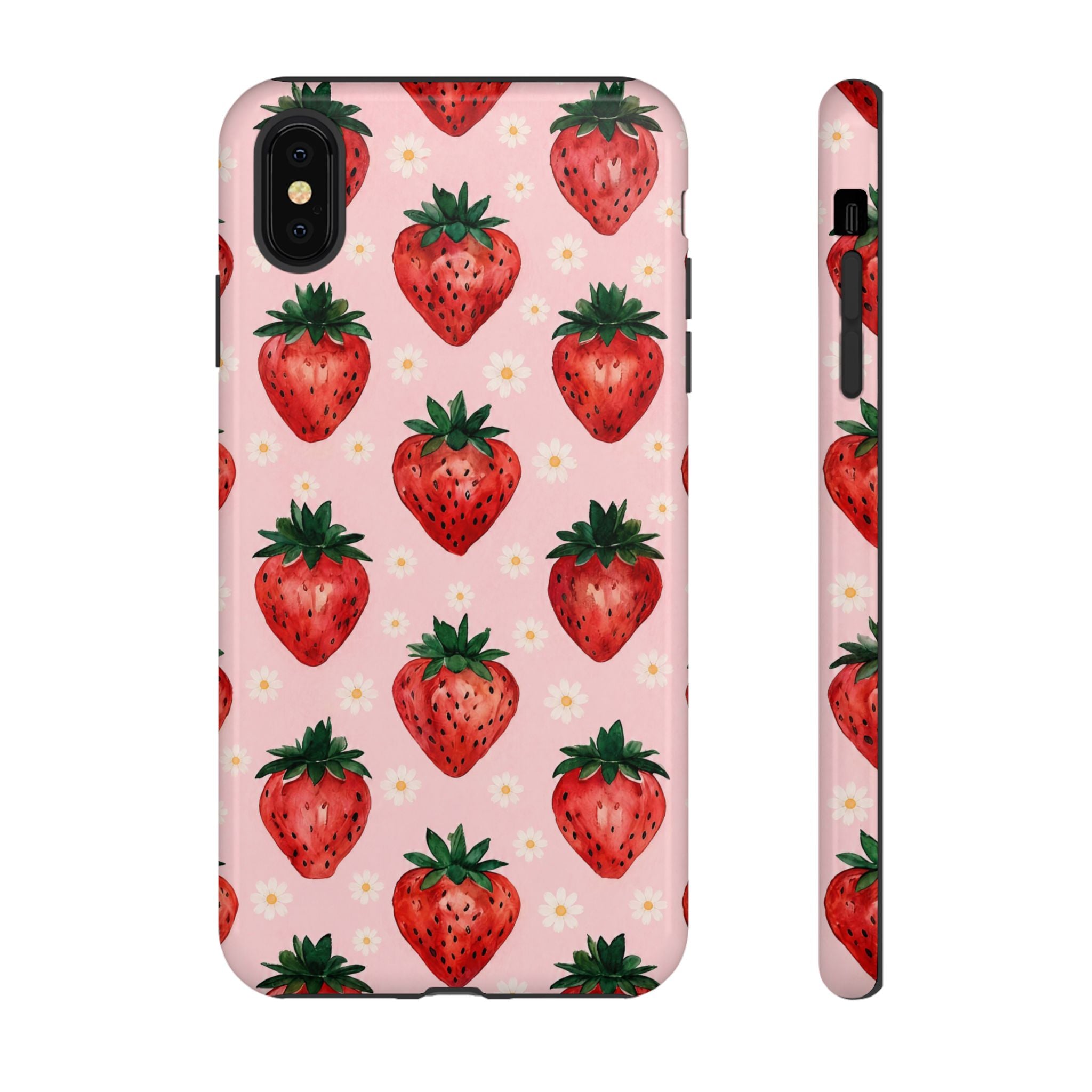 Strawberry Pattern Tough Case — Cute Pink Fruit Phone Case