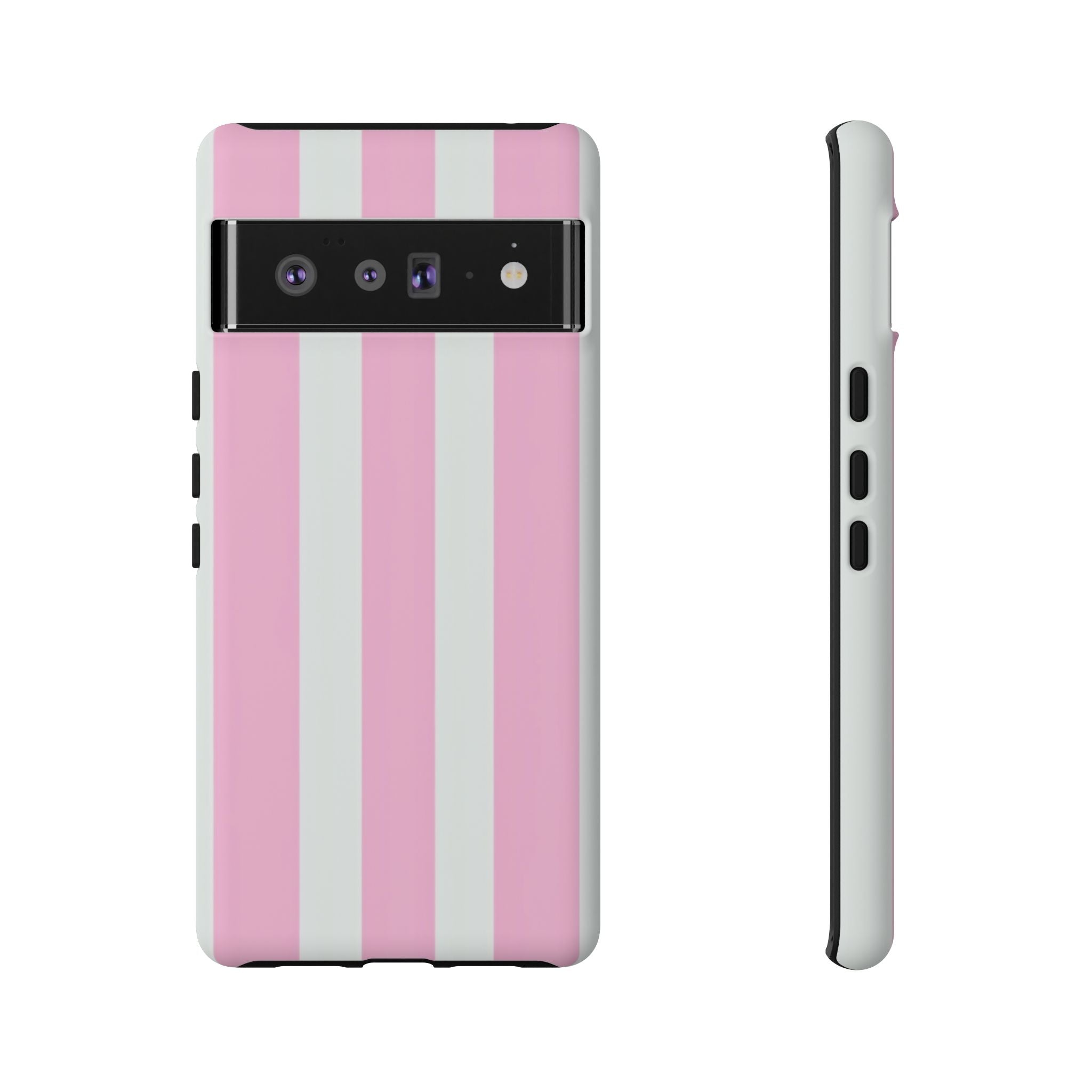 Pink & White Striped Tough Phone Case — Durable Protective Phone Cover