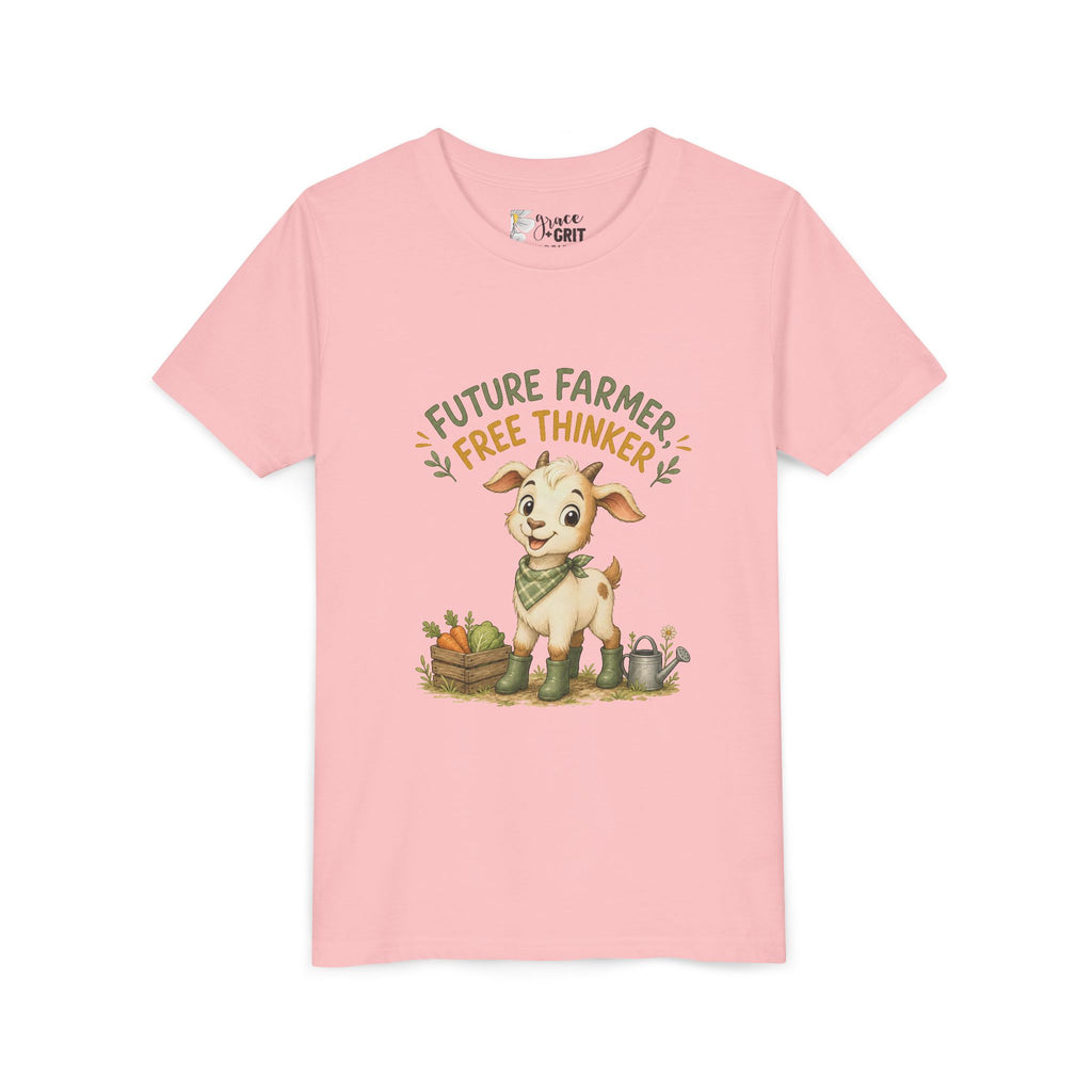 Youth Tee — "Future Farmer, Free Thinker" Cute Goat Kids Shirt