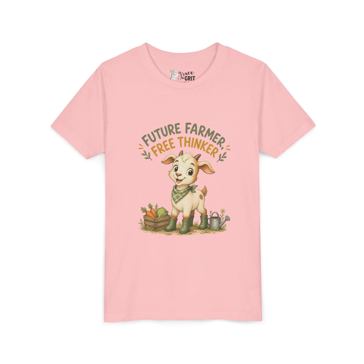 Youth Tee — "Future Farmer, Free Thinker" Cute Goat Kids Shirt