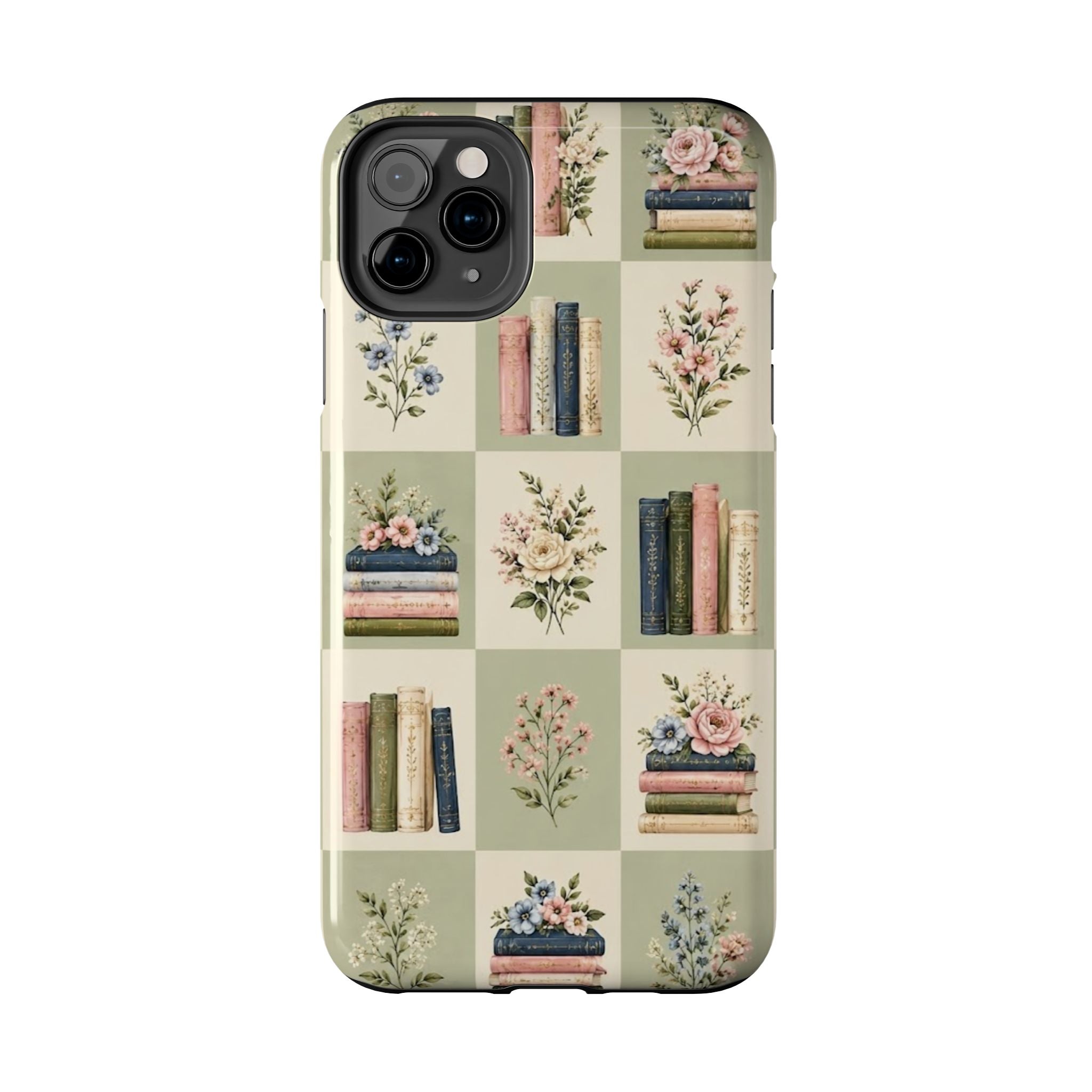 Floral Bookshelf Tough Phone Case — Vintage Floral & Stacked Books Pattern